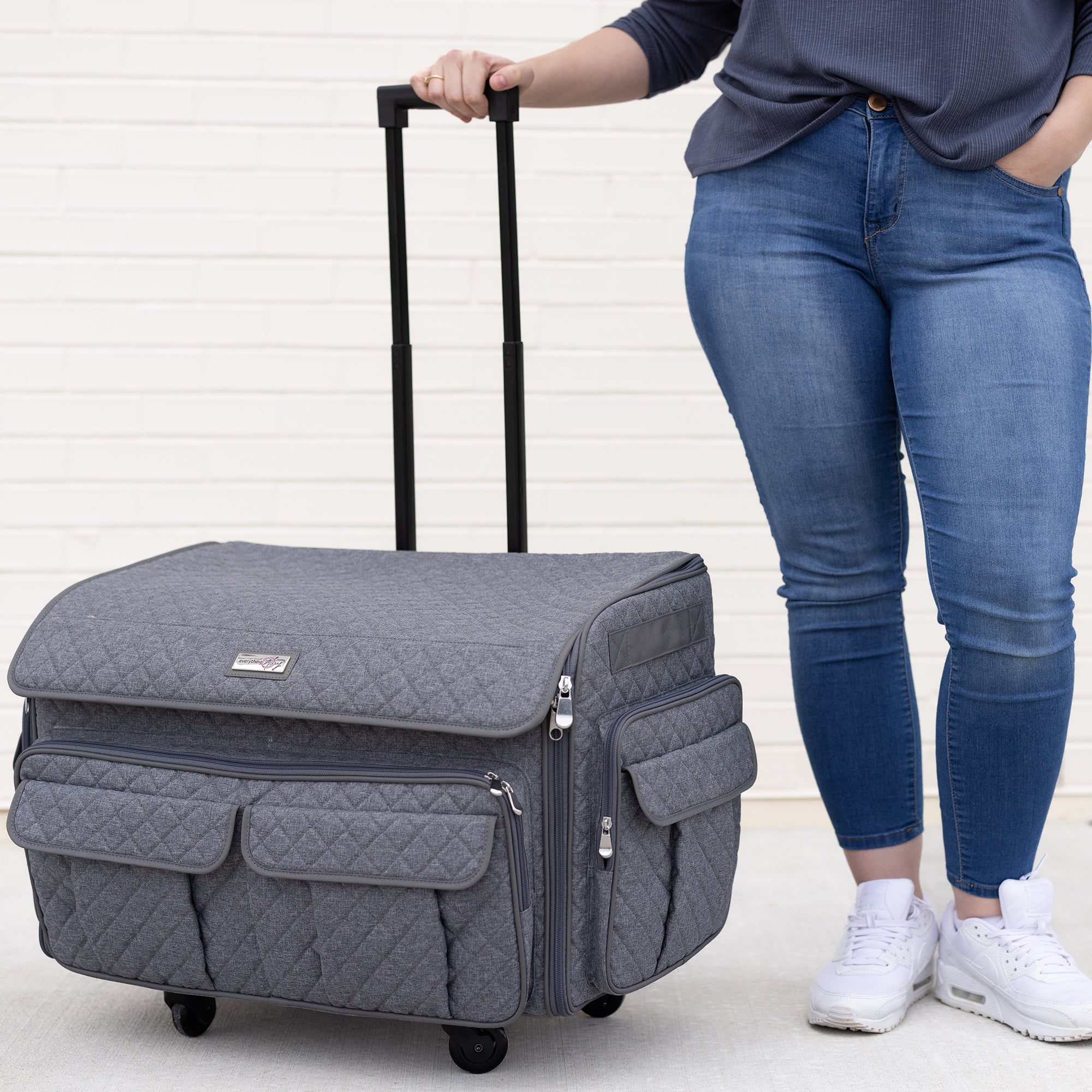 Everything Mary XXL 4 Wheel Collapsible Rolling Sewing Machine Storage Case, Heather Grey