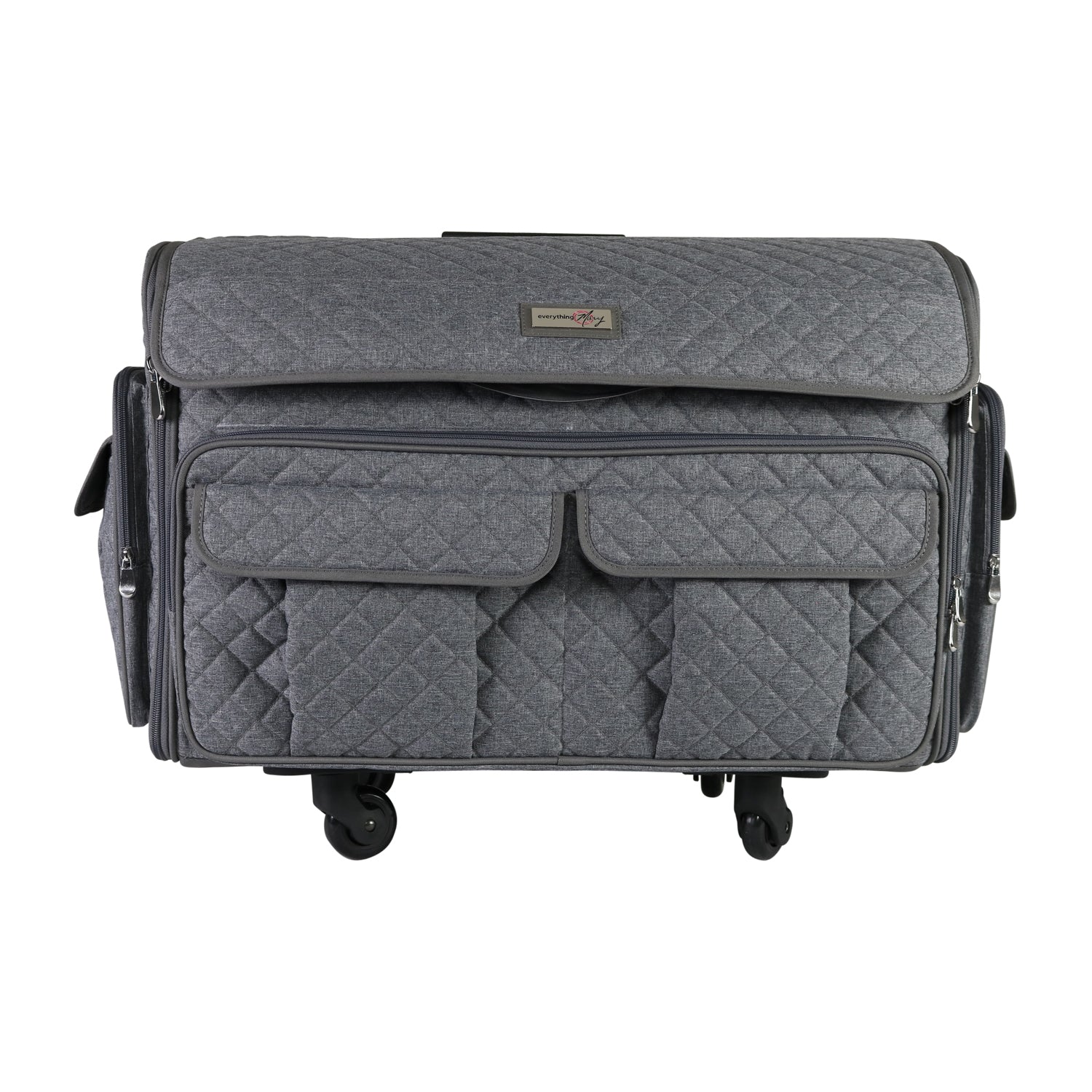 Everything Mary XXL 4 Wheel Collapsible Rolling Sewing Machine Storage Case, Heather Grey