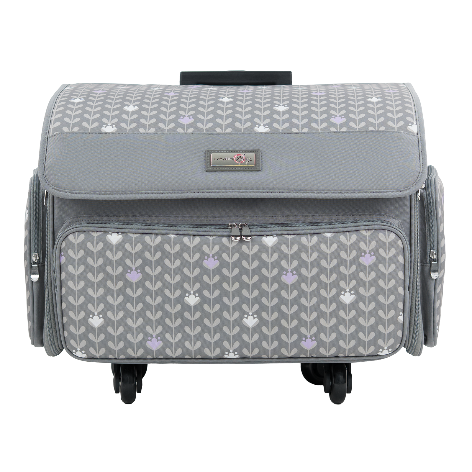 XL 4 Wheel Collapsible Deluxe Rolling Sewing Machine Storage Case, Purple Floral