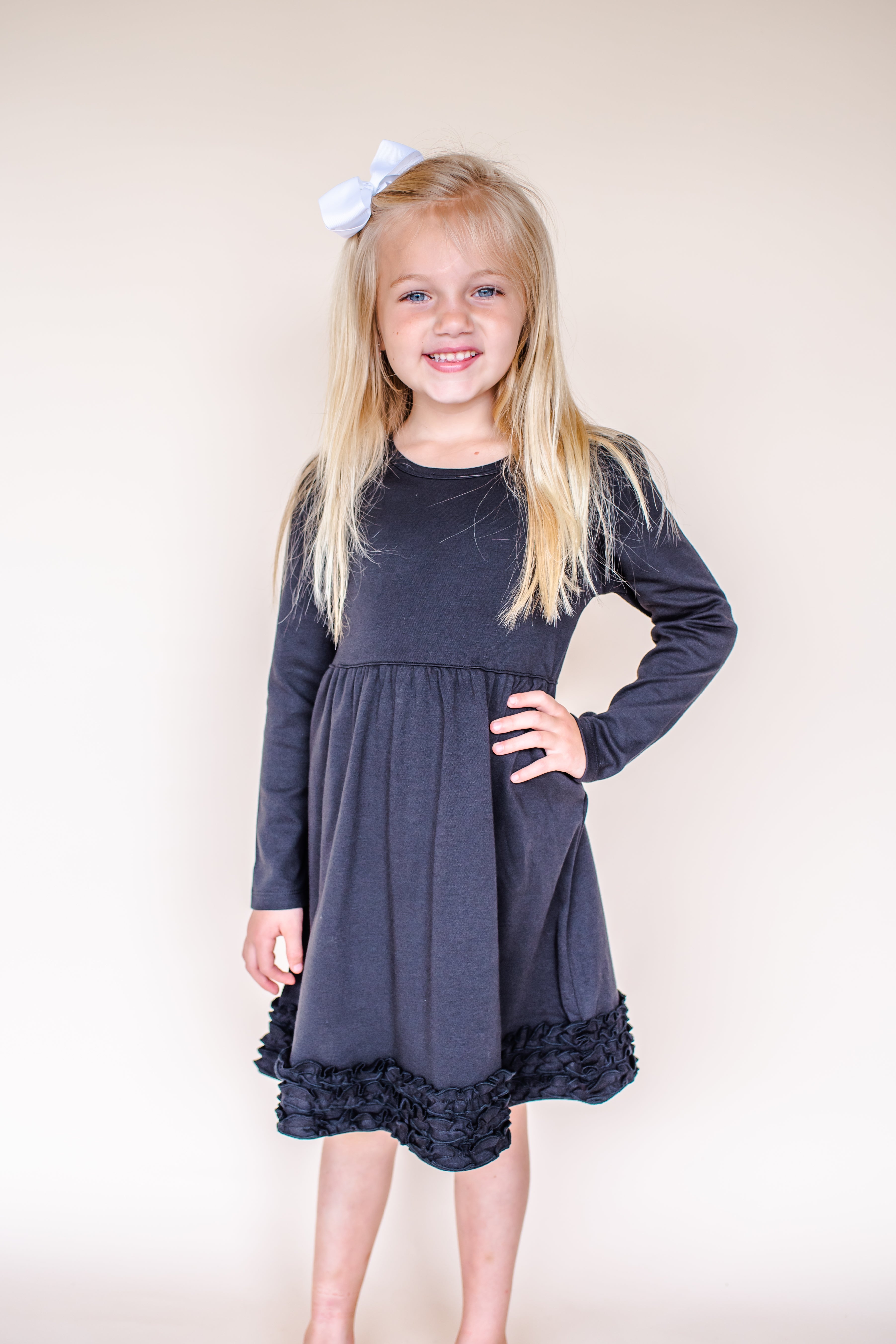 Girl's Long Sleeve Ruffle Empire Waist Dress (12M-Toddler)