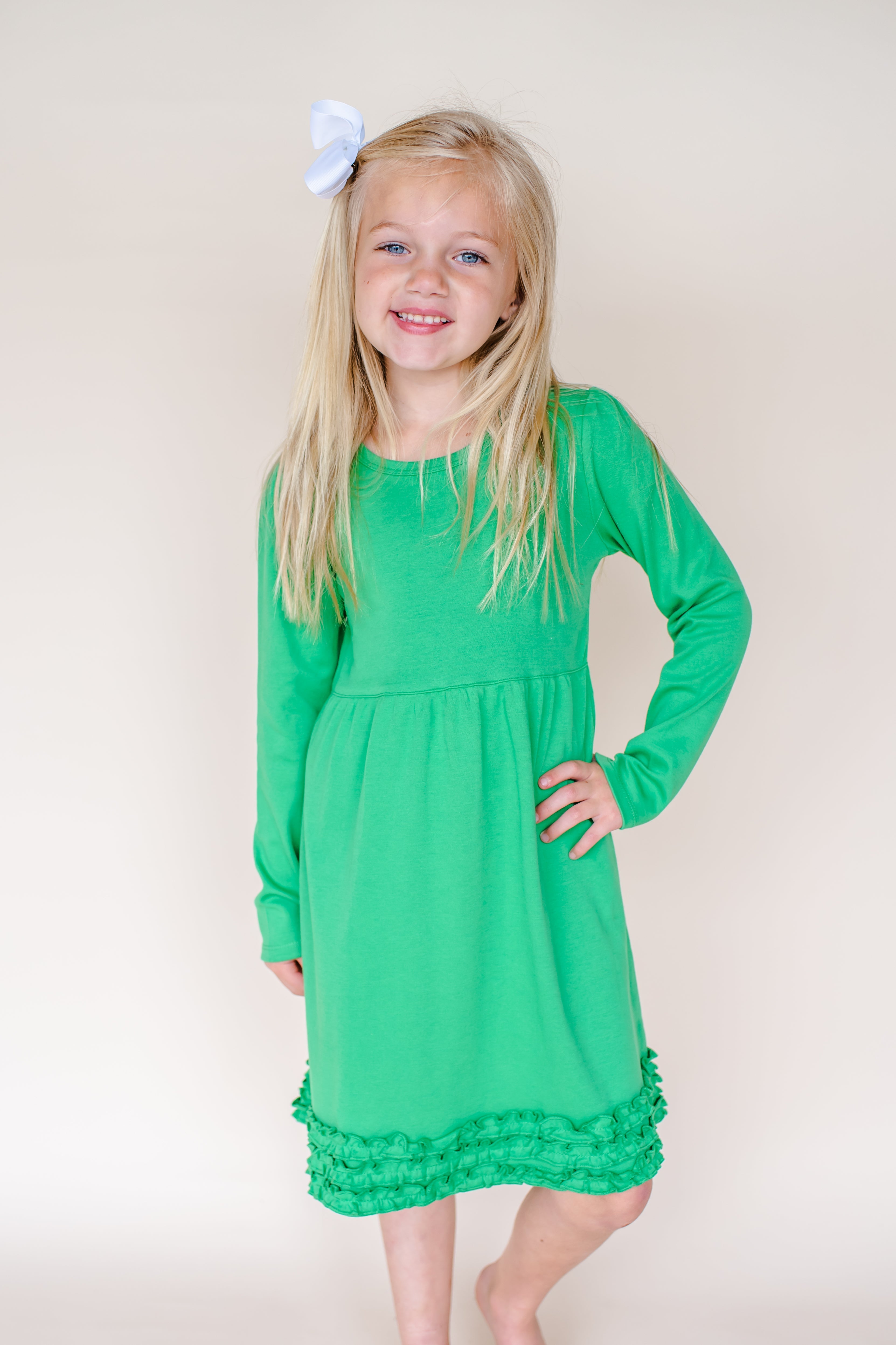 Girl's Long Sleeve Ruffle Empire Waist Dress (12M-Toddler)