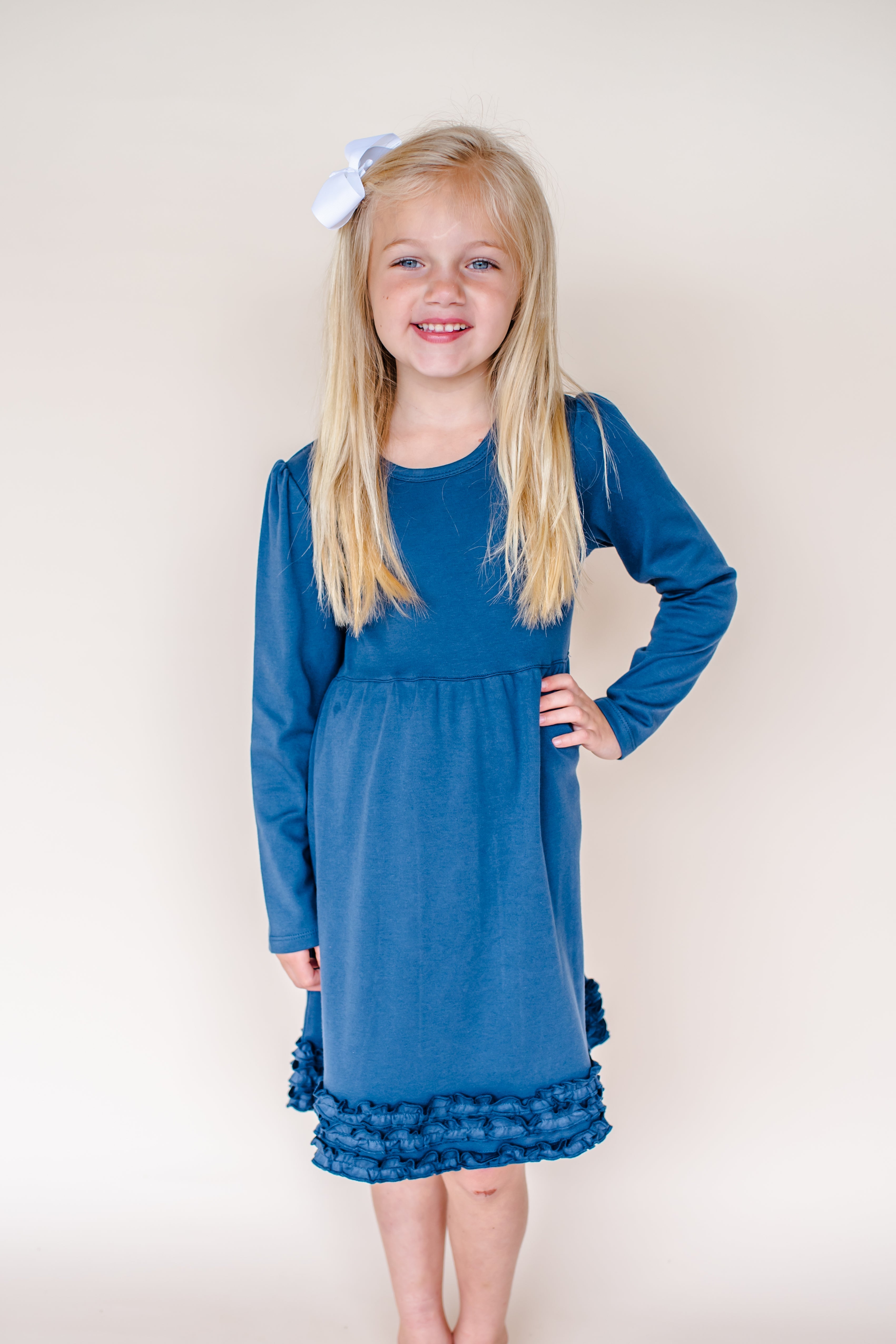 Girl's Long Sleeve Ruffle Empire Waist Dress (12M-Toddler)