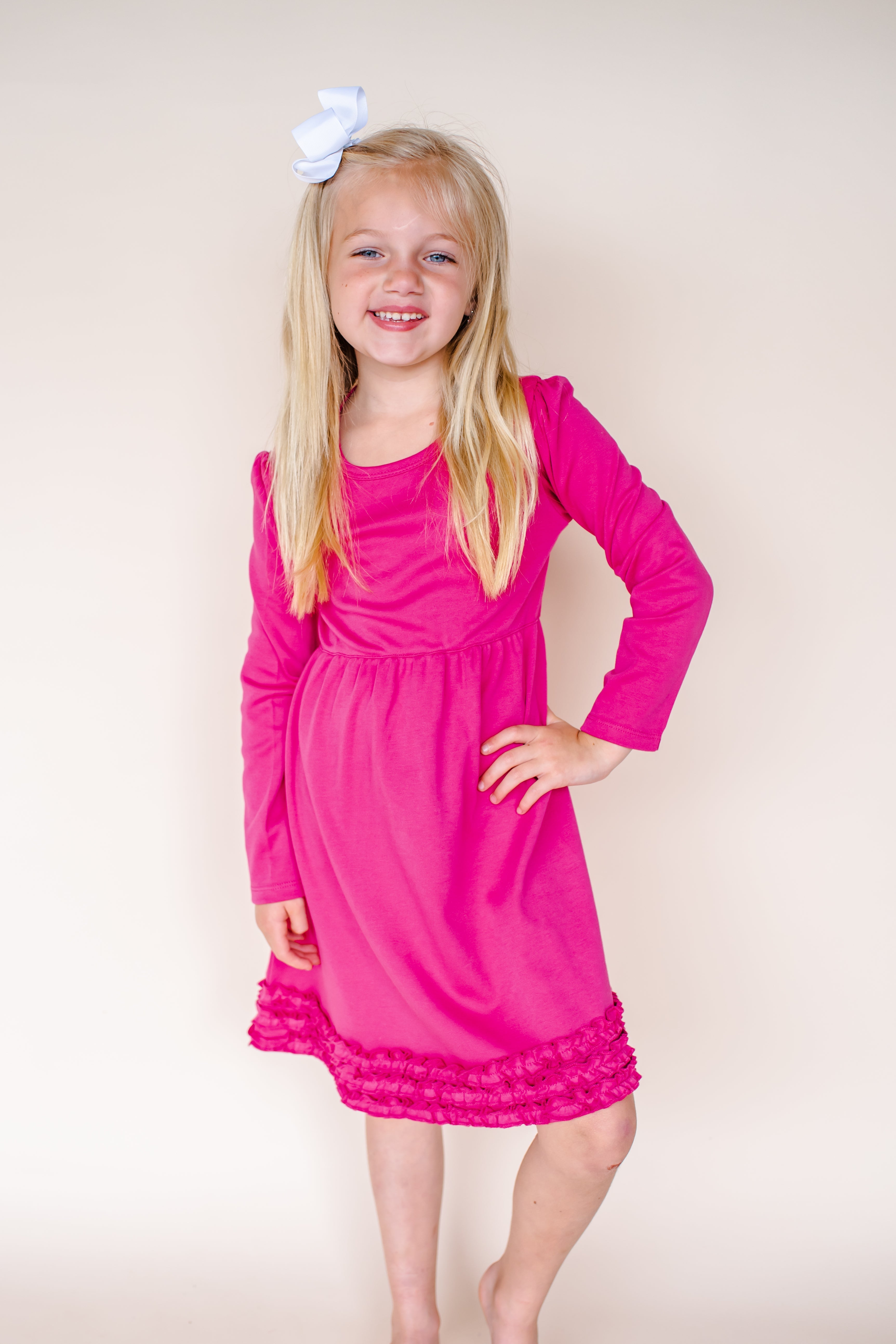 Girl's Long Sleeve Ruffle Empire Waist Dress (Youth)
