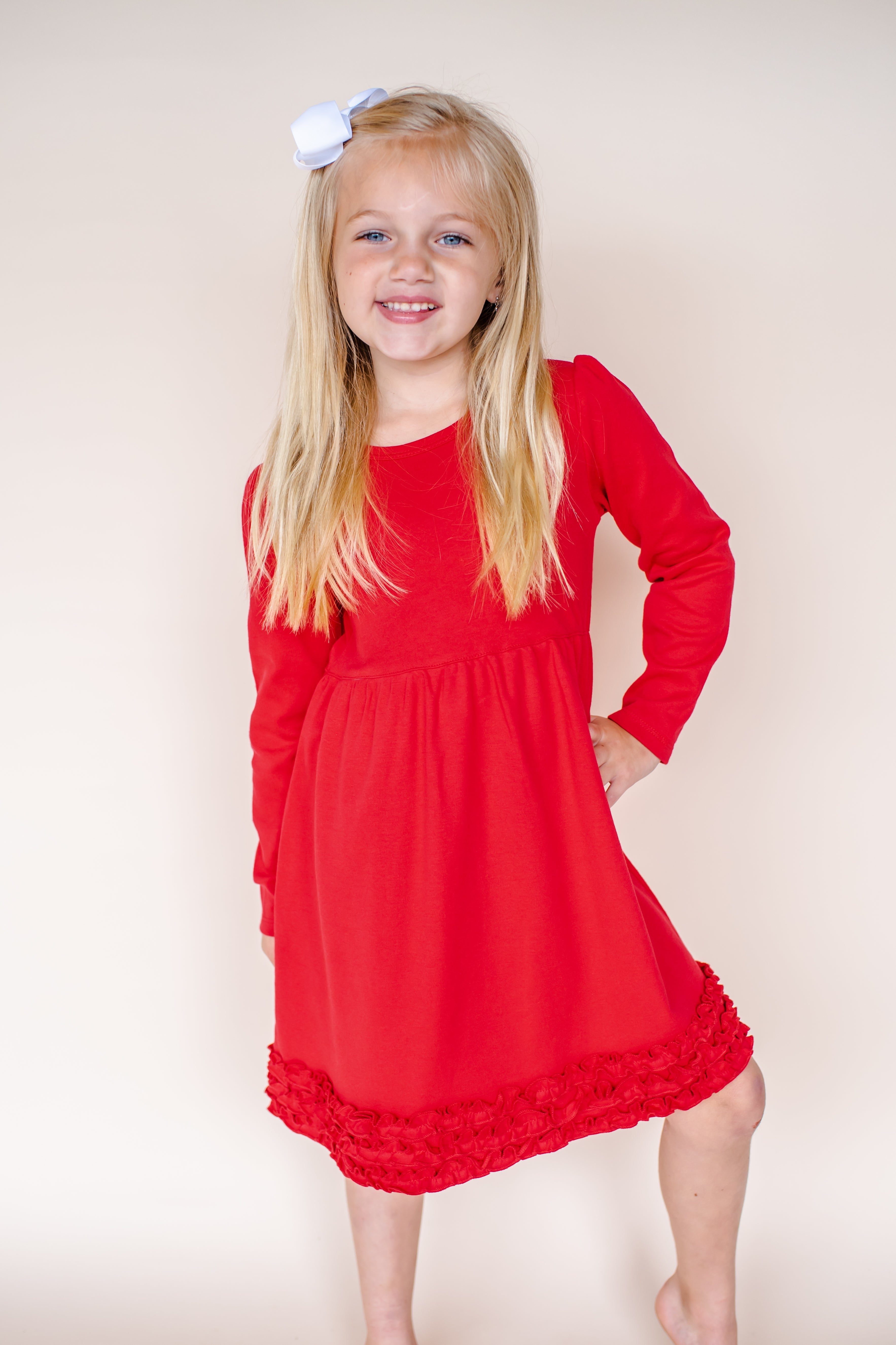 Girl's Long Sleeve Ruffle Empire Waist Dress (Youth)