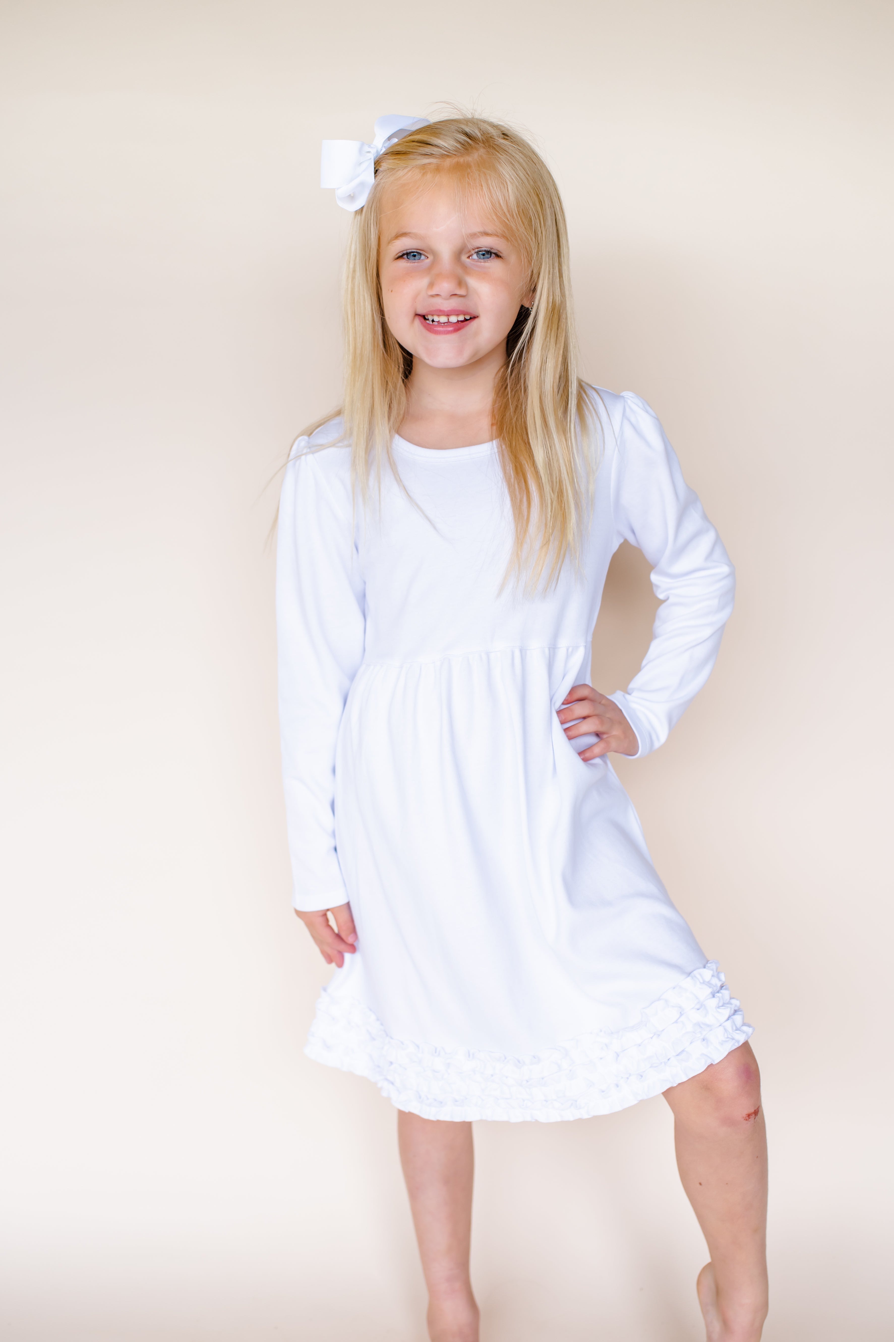 Girl's Long Sleeve Ruffle Empire Waist Dress (Youth)