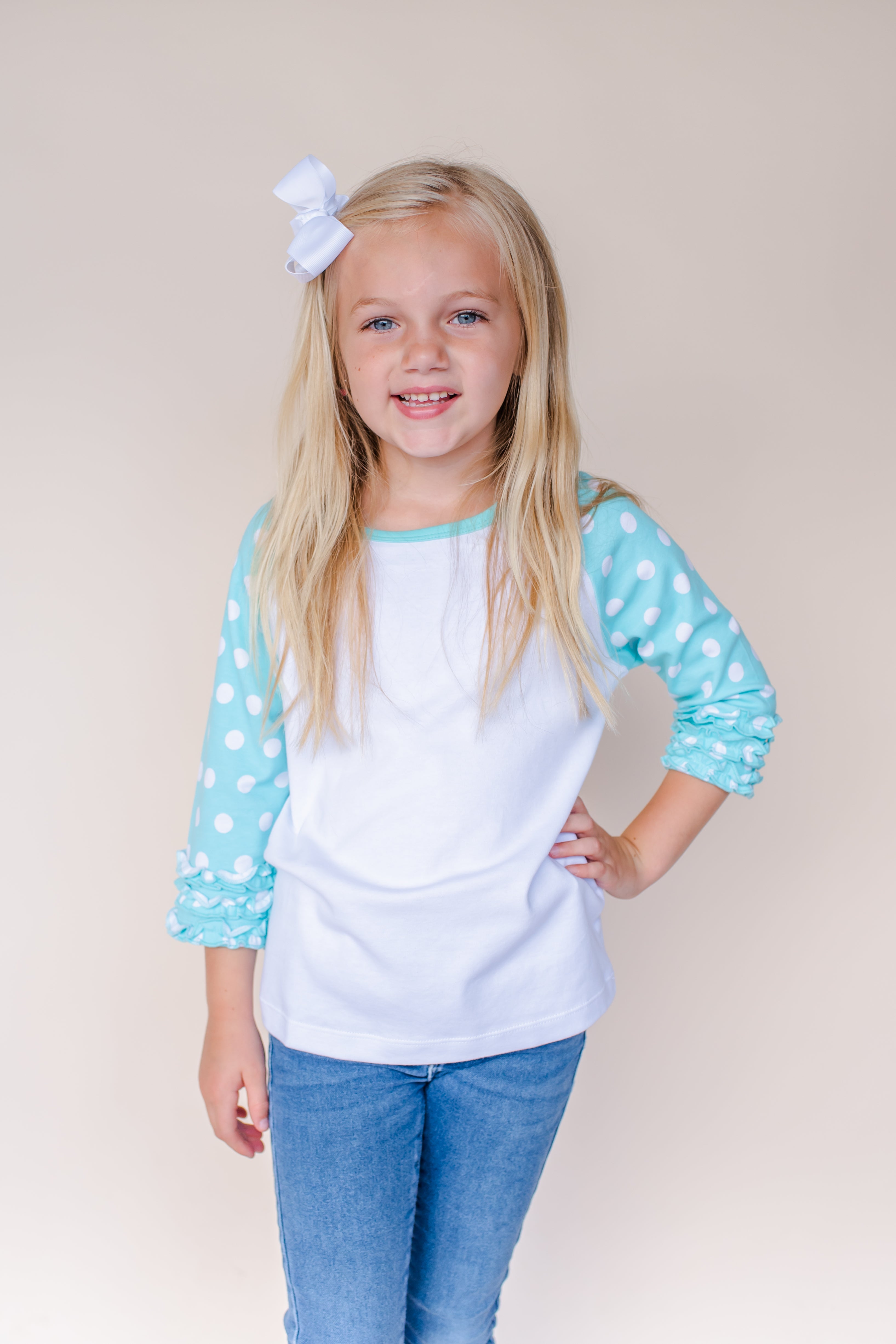 Girl's Polka Dot Triple Ruffle Raglans No