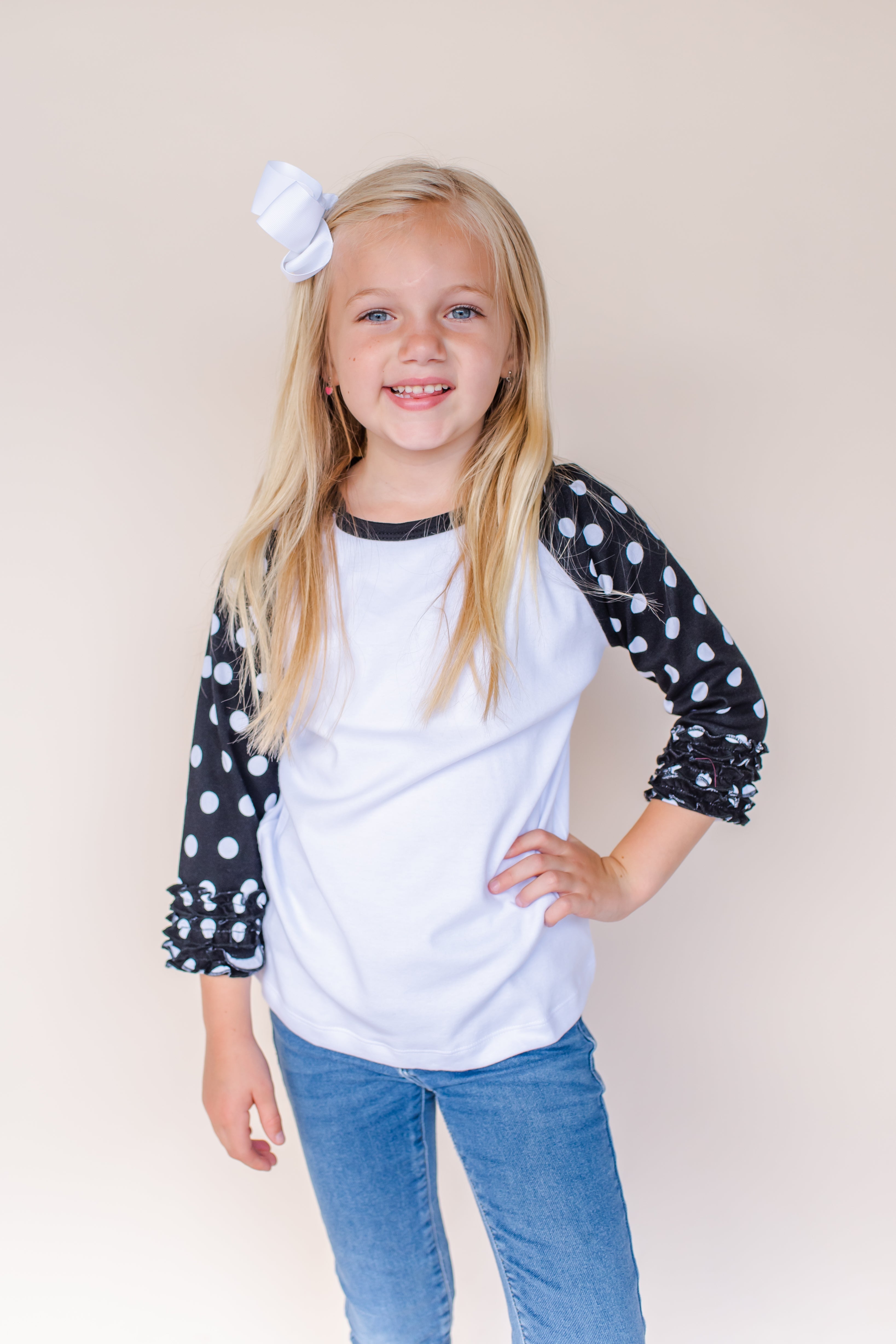 Girl's Polka Dot Triple Ruffle Raglans No