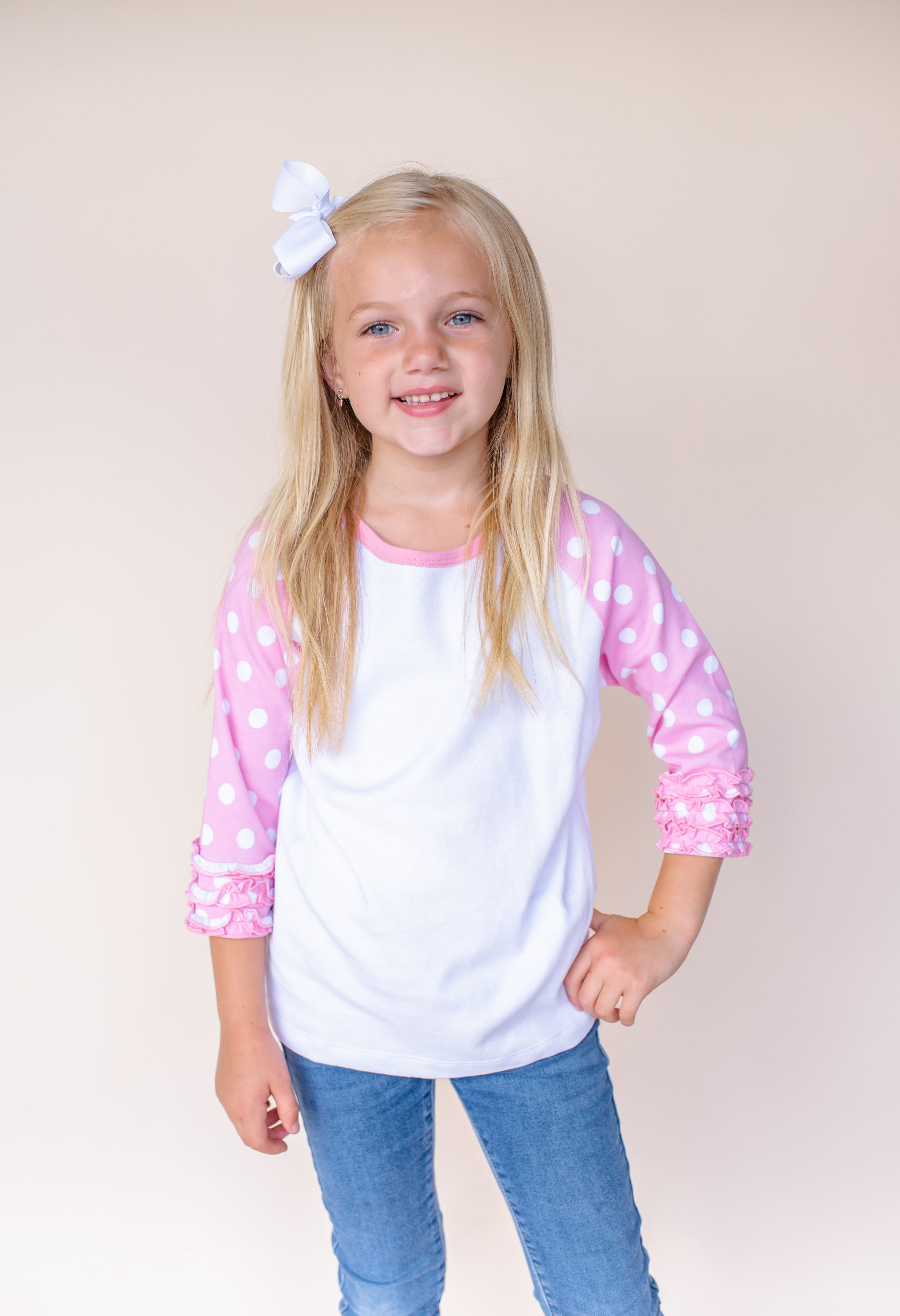 Girl's Polka Dot Triple Ruffle Raglans No
