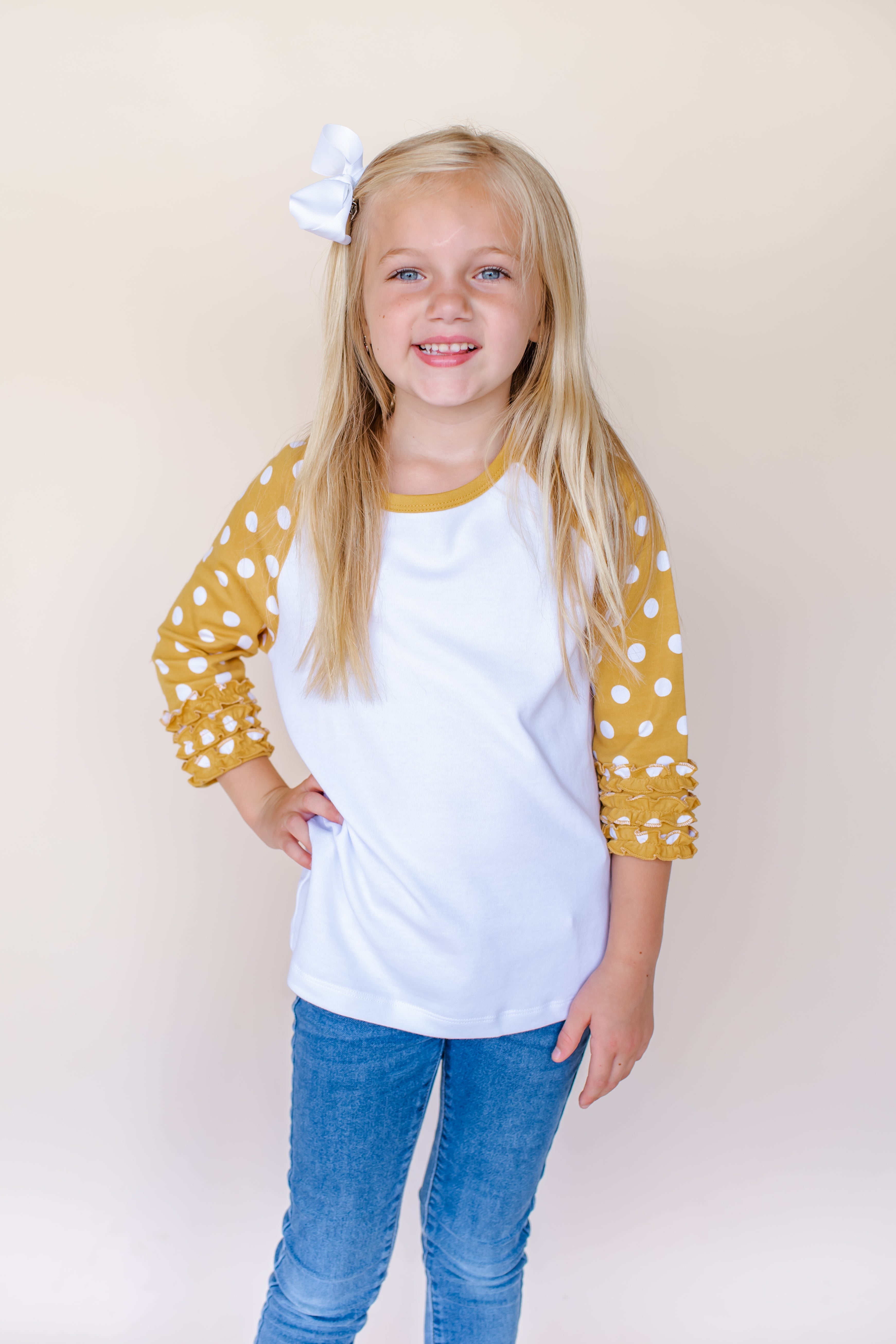 Girl's Polka Dot Triple Ruffle Raglans No