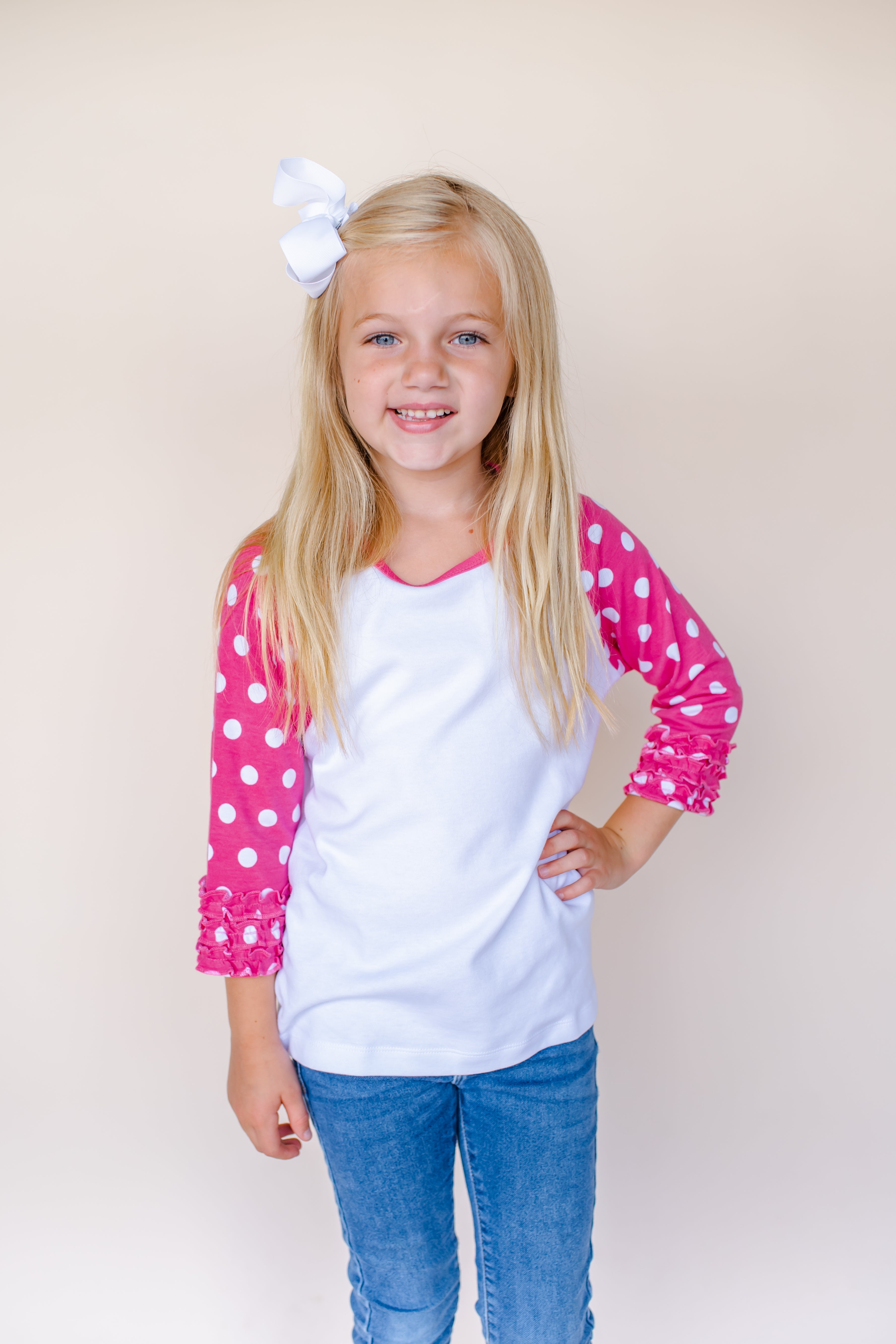 Girl's Polka Dot Triple Ruffle Raglans No