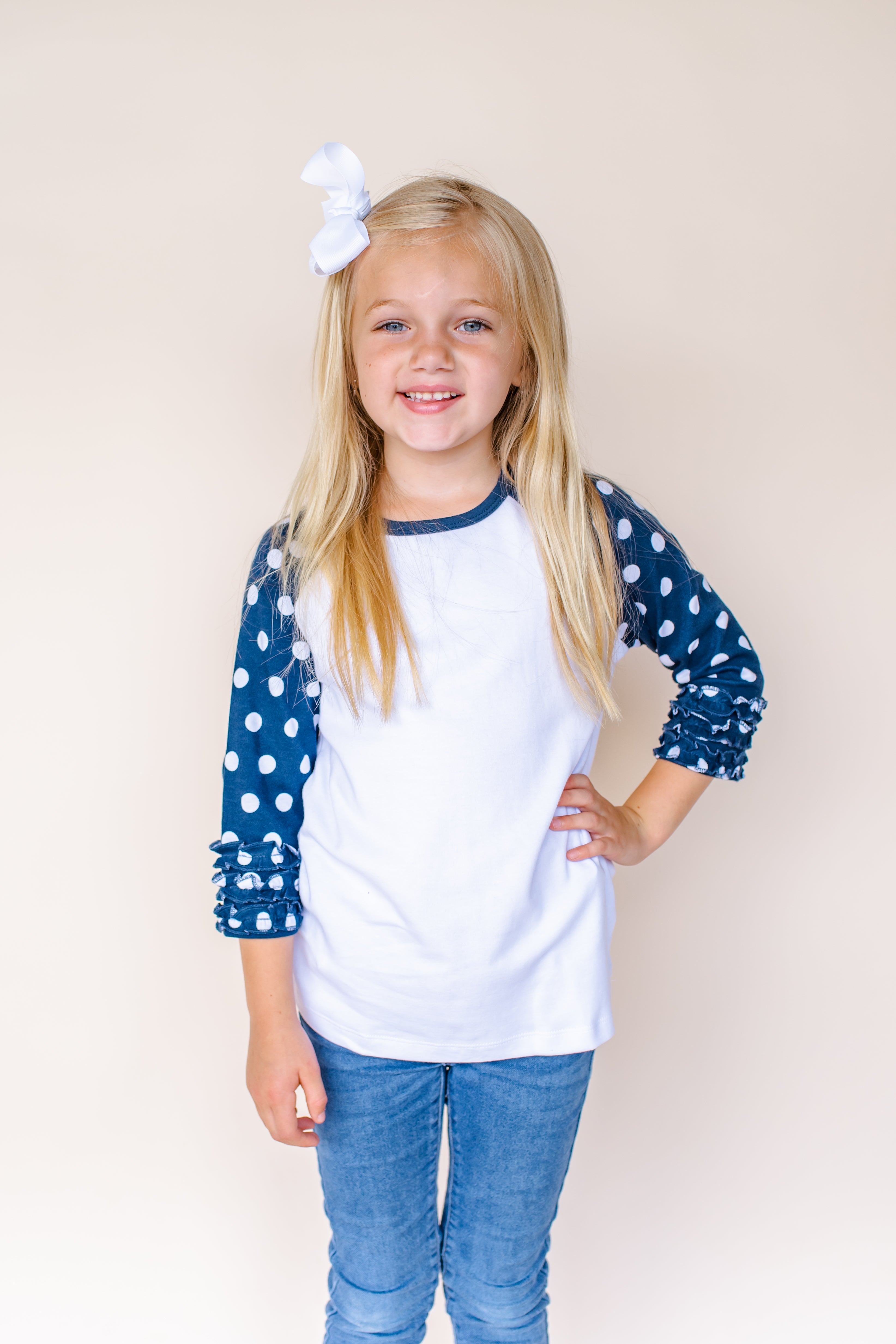 Girl's Polka Dot Triple Ruffle Raglans No