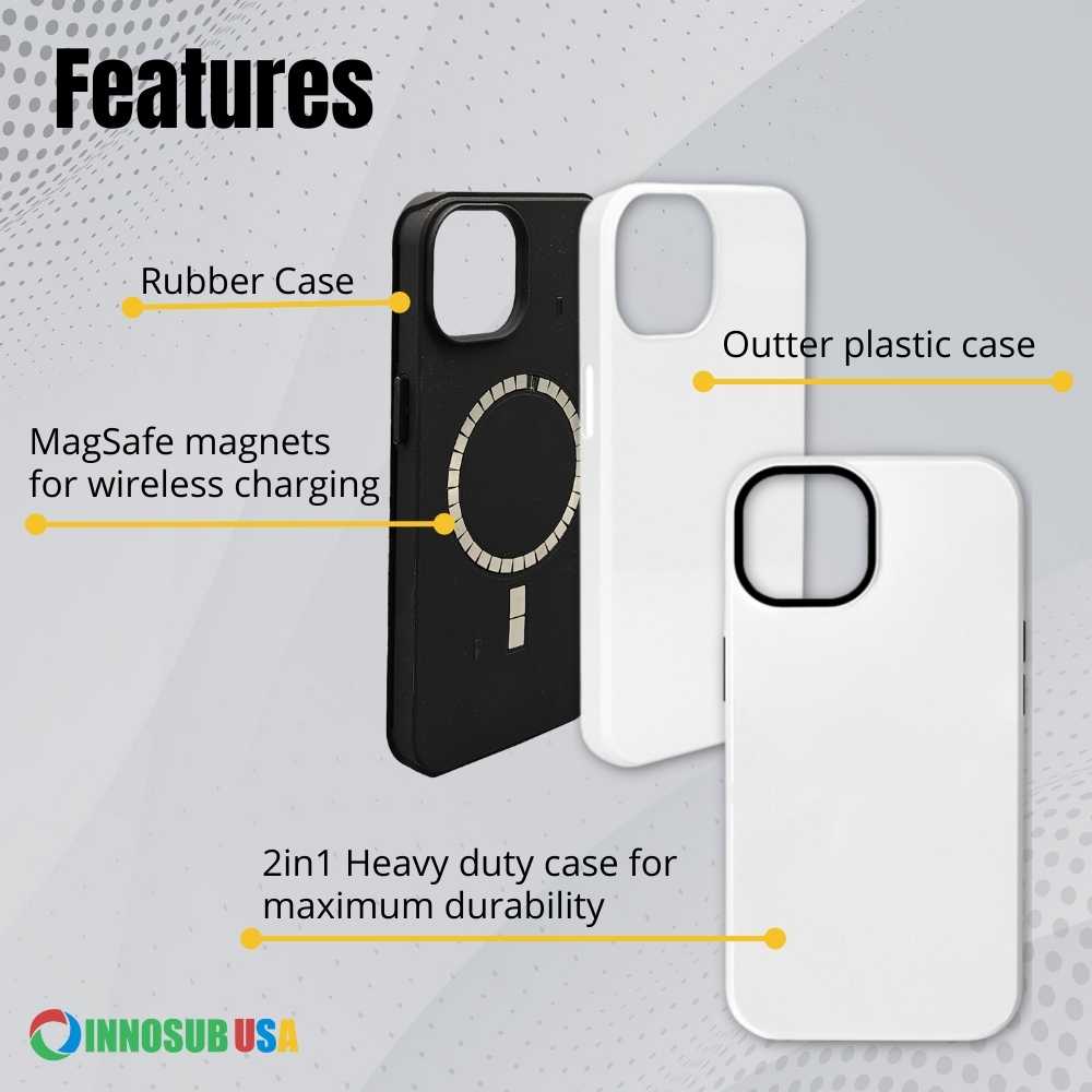 Sublimation Blanks 3D Magnetic Phone Cases for iPhone 15 16 |  2in1 Tough Case
