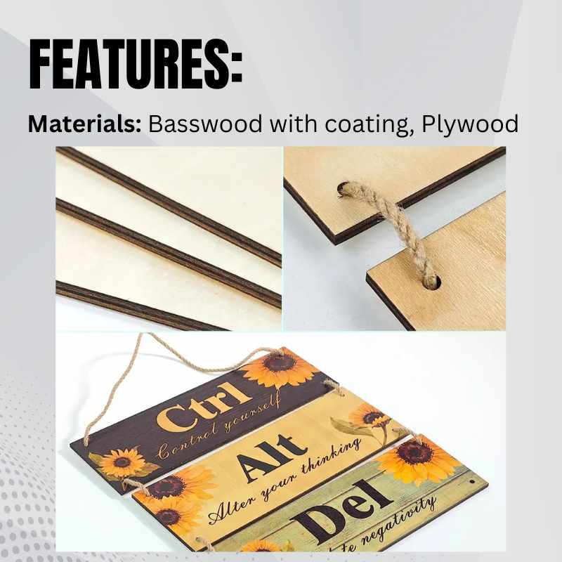 3 Pcs Sublimation blank Wall Hanging Sign with Hemp Rope, Door Hanger Blanks