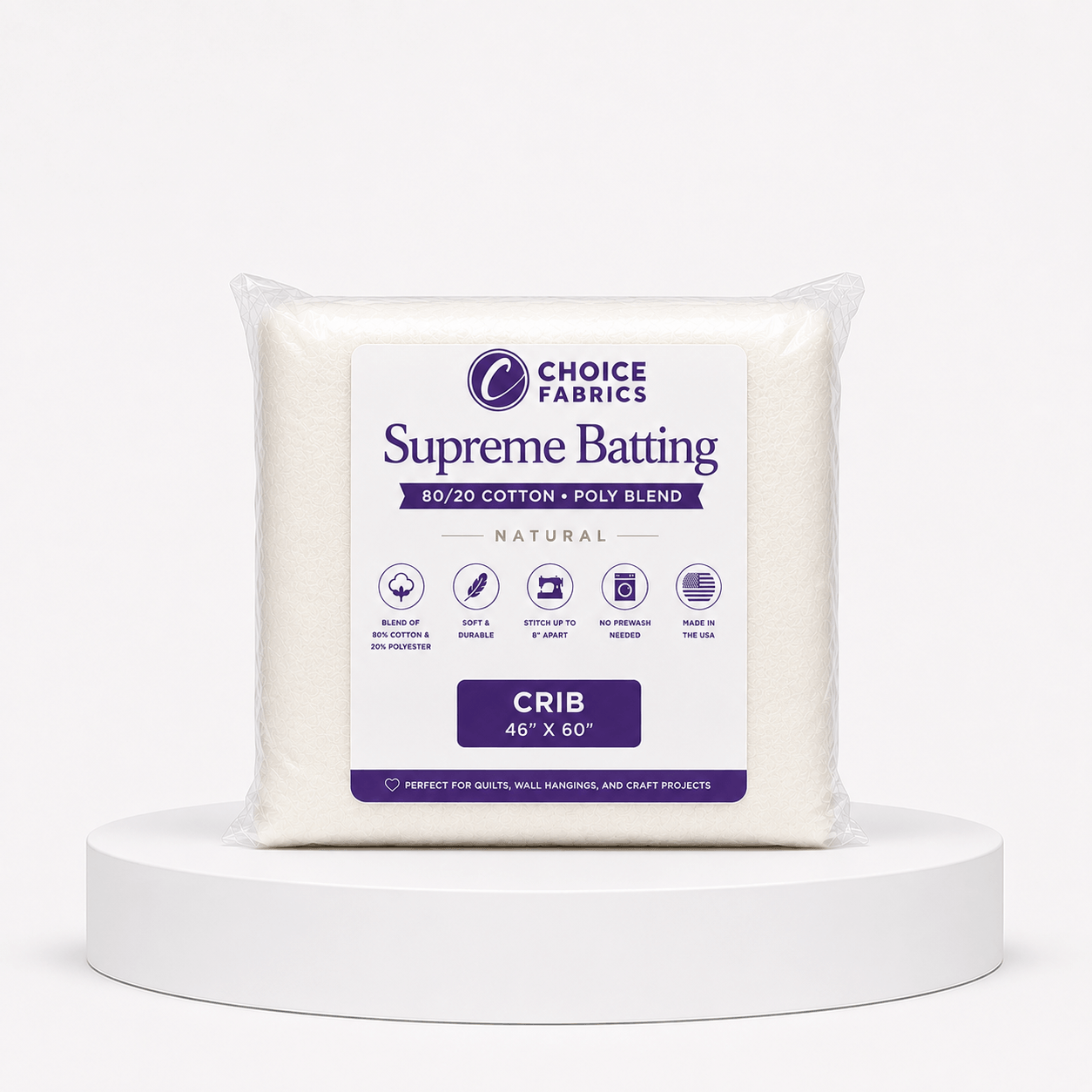 Choice Supreme Batting - 80/20 Cotton/Poly Blend - Crib (46.5" x 60")