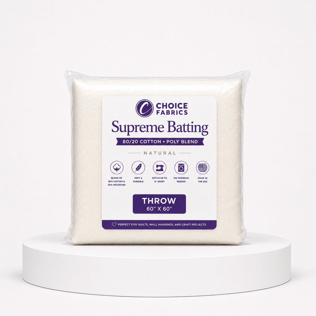 Choice Supreme Batting - 80/20 Cotton/Poly Blend - Throw (60" x 60")