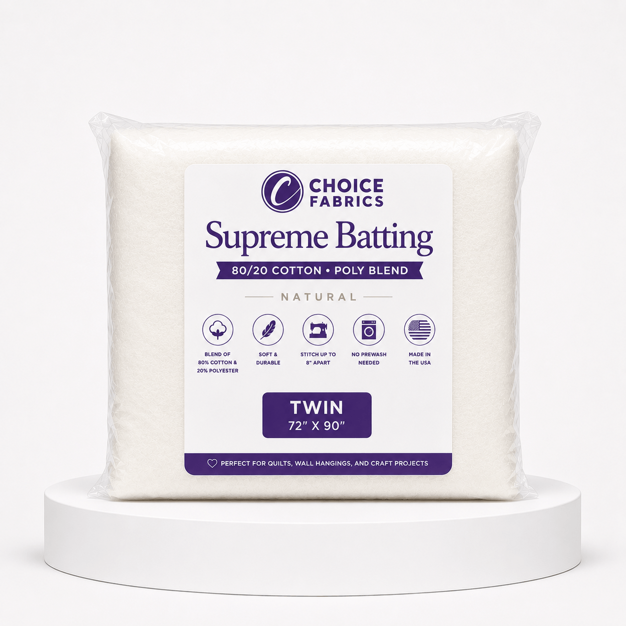 Choice Supreme Batting - 80/20 Cotton/Poly Blend - Twin (72" x 90")
