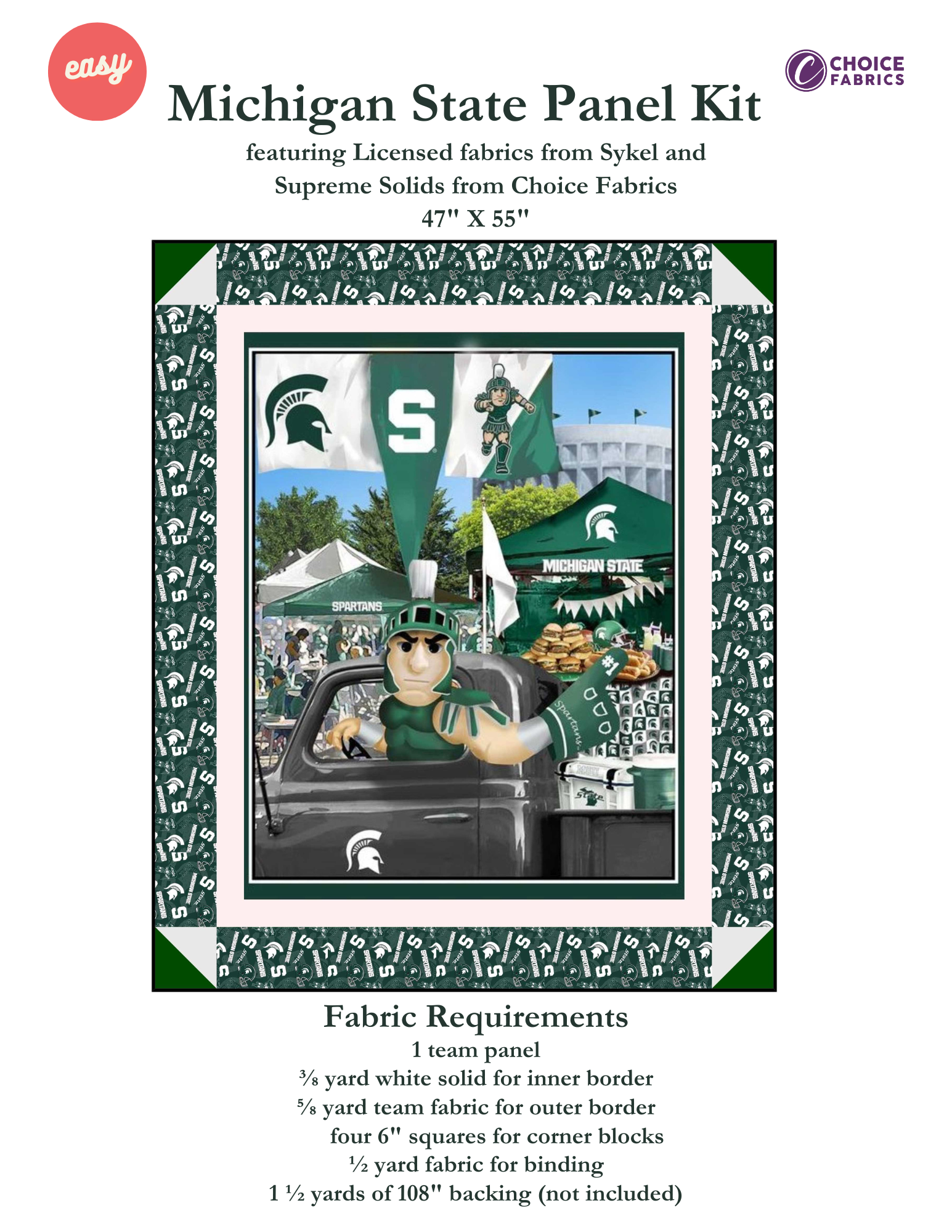 Michigan State Spartans - Tailgate Panel - Quilt Kit