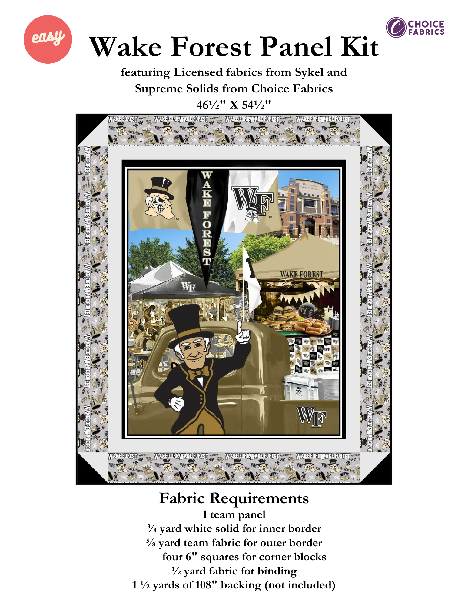Wake Forest Demon Deacons - Tailgate Panel - Quilt Kit