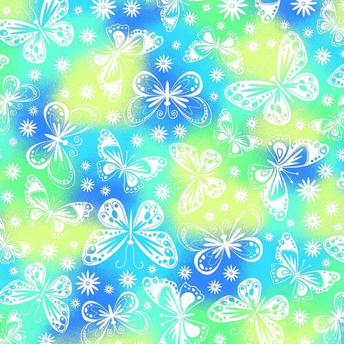 Comfy Flannel - Butterflies - Blue/Green