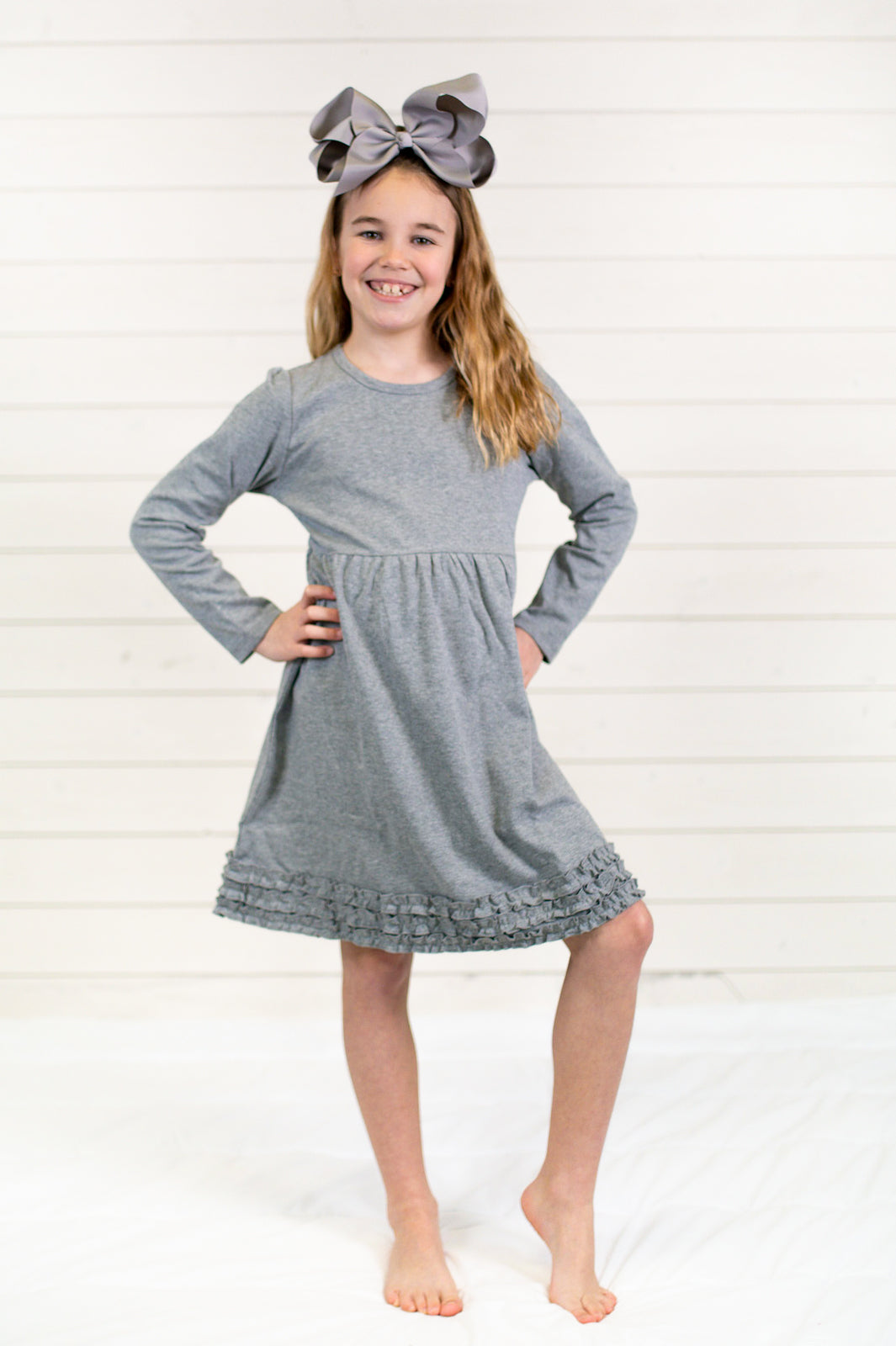 Girl's Long Sleeve Ruffle Empire Waist Dress (Youth)