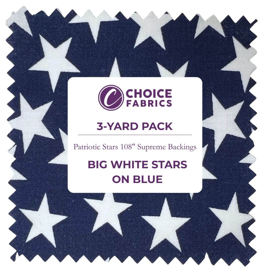 Patriotic Stars 108" Supreme Backings - Large White Stars on Navy (3-Yard Pack)