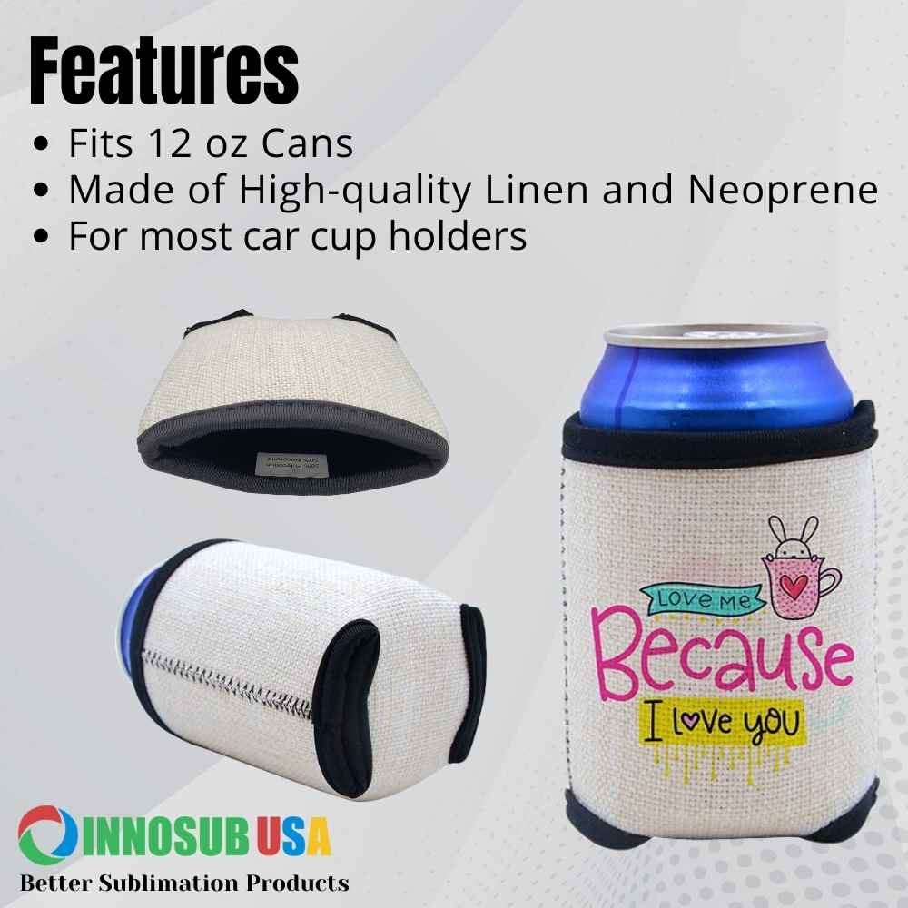 Sublimation Linen Neoprene Can Cooler Blanks | 12 Oz  |  by INNOSUB USA