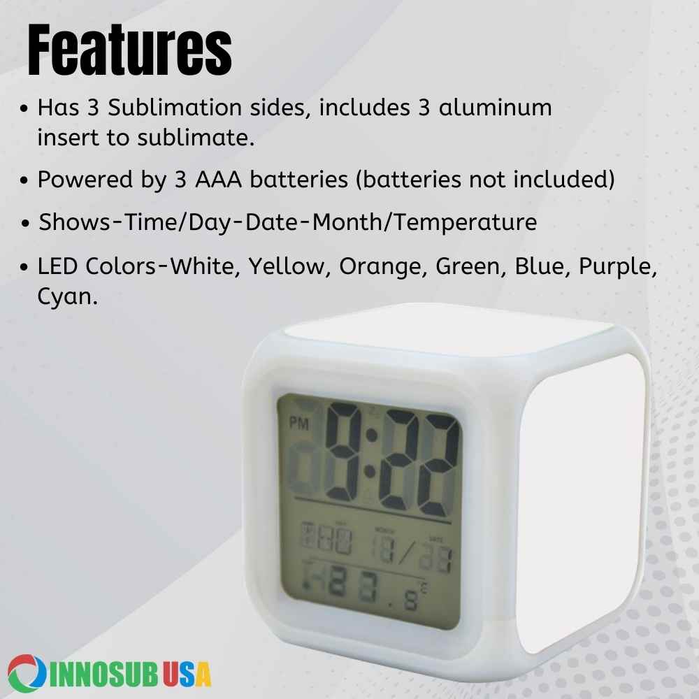 Sublimation Blanks Kids LED Alarm Clock | With 3 Aluminum Inserts