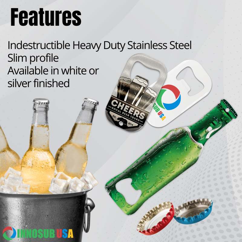 Sublimation blanks Bottle Opener Blanks | Print 2 Sided |Silver |White | by INNOSUB USA