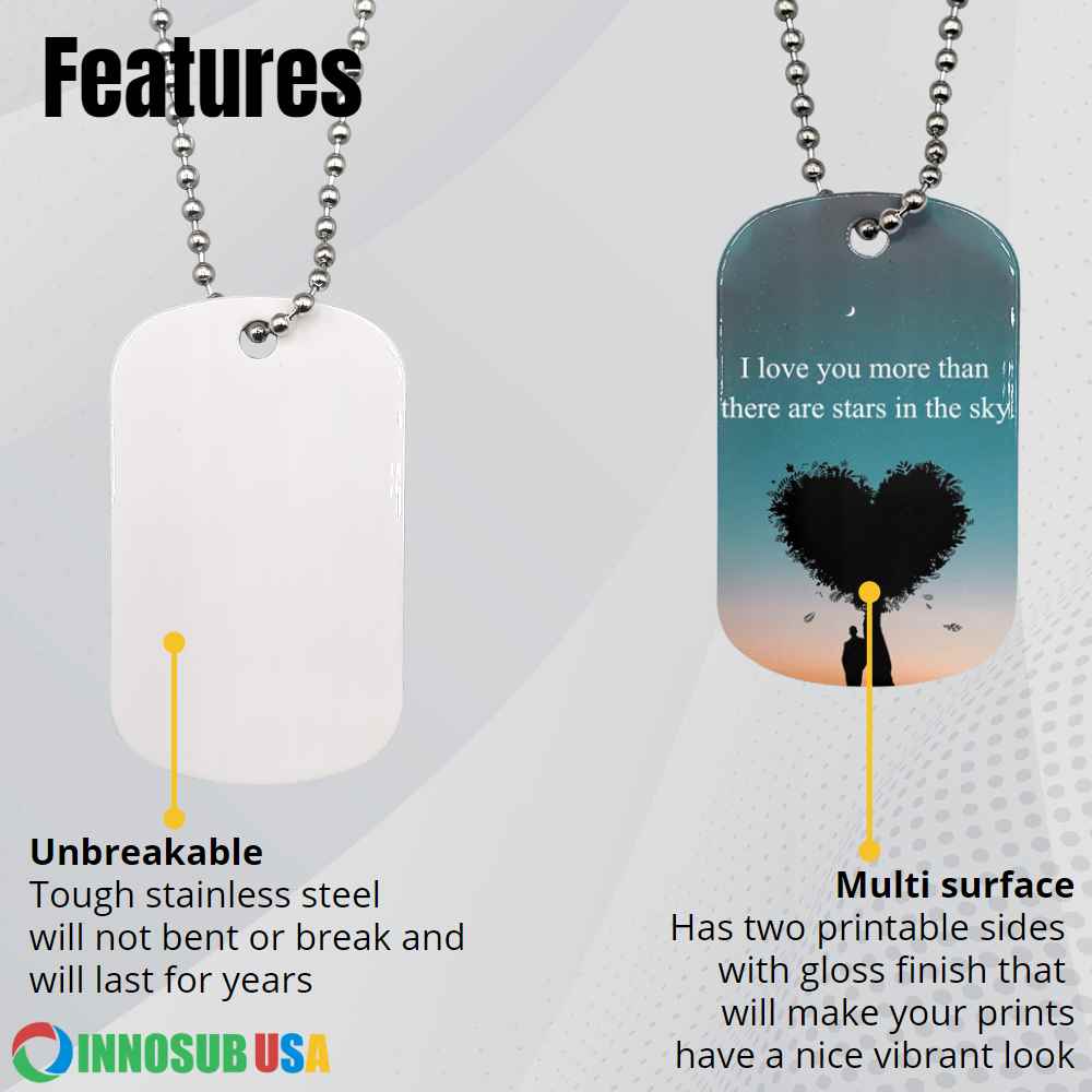 Sublimation Dog Tag Necklace Blank - 2 Sided | Custom Military Id |  Sublimation Pet ID by INNOSUB USA