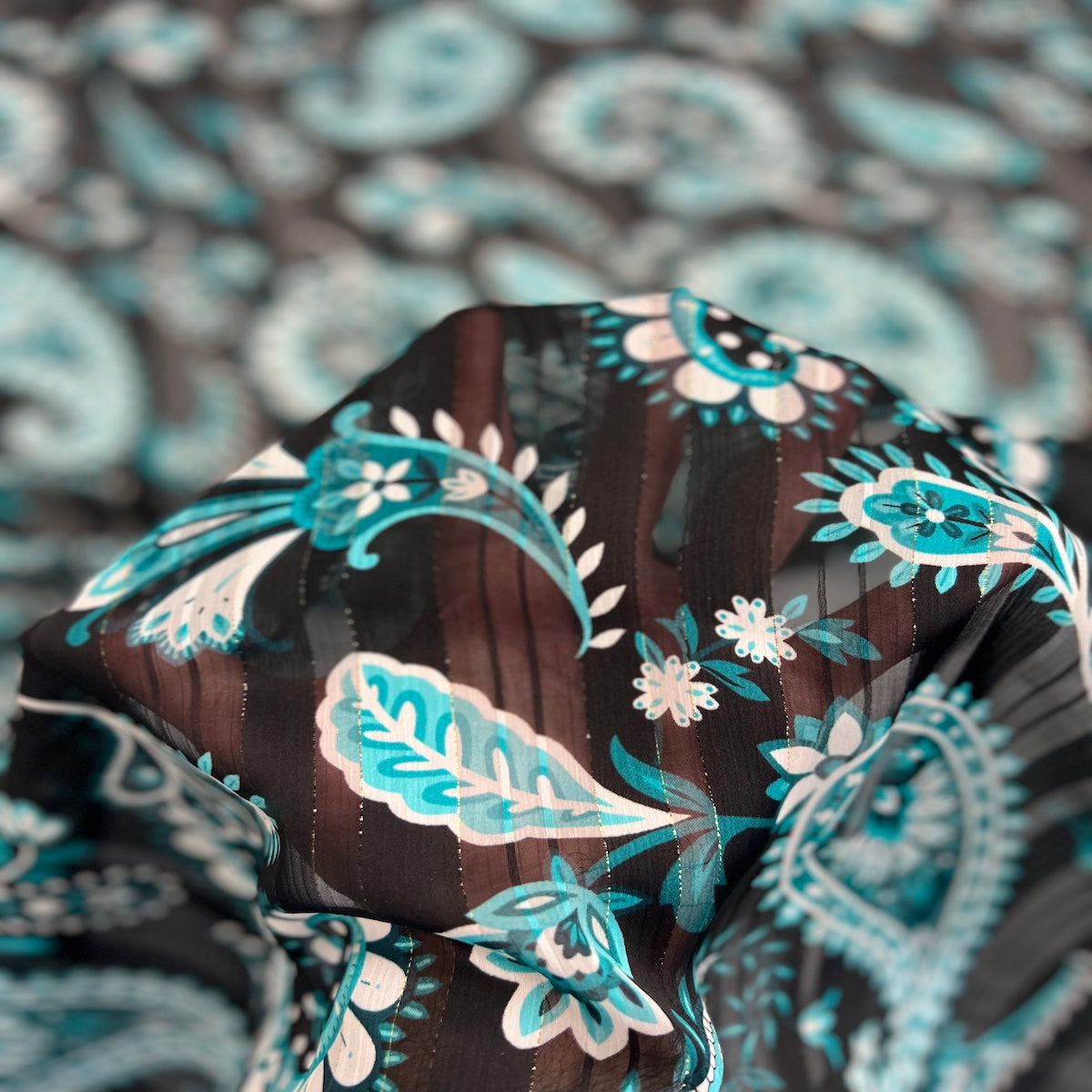 Paisley Print Metallic Stripe Chiffon Fabric