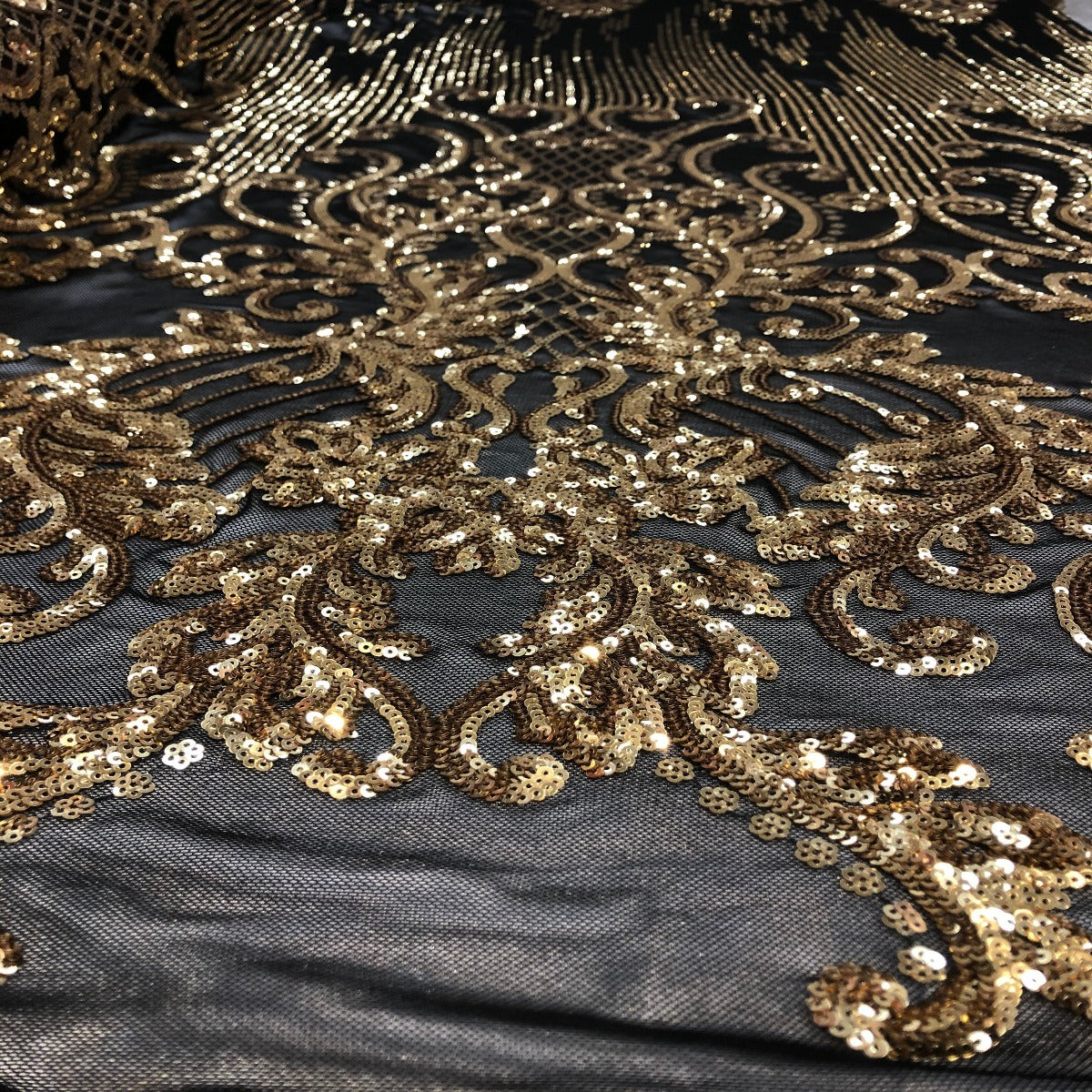Alta Striped Damask Stretch Sequins Fabric