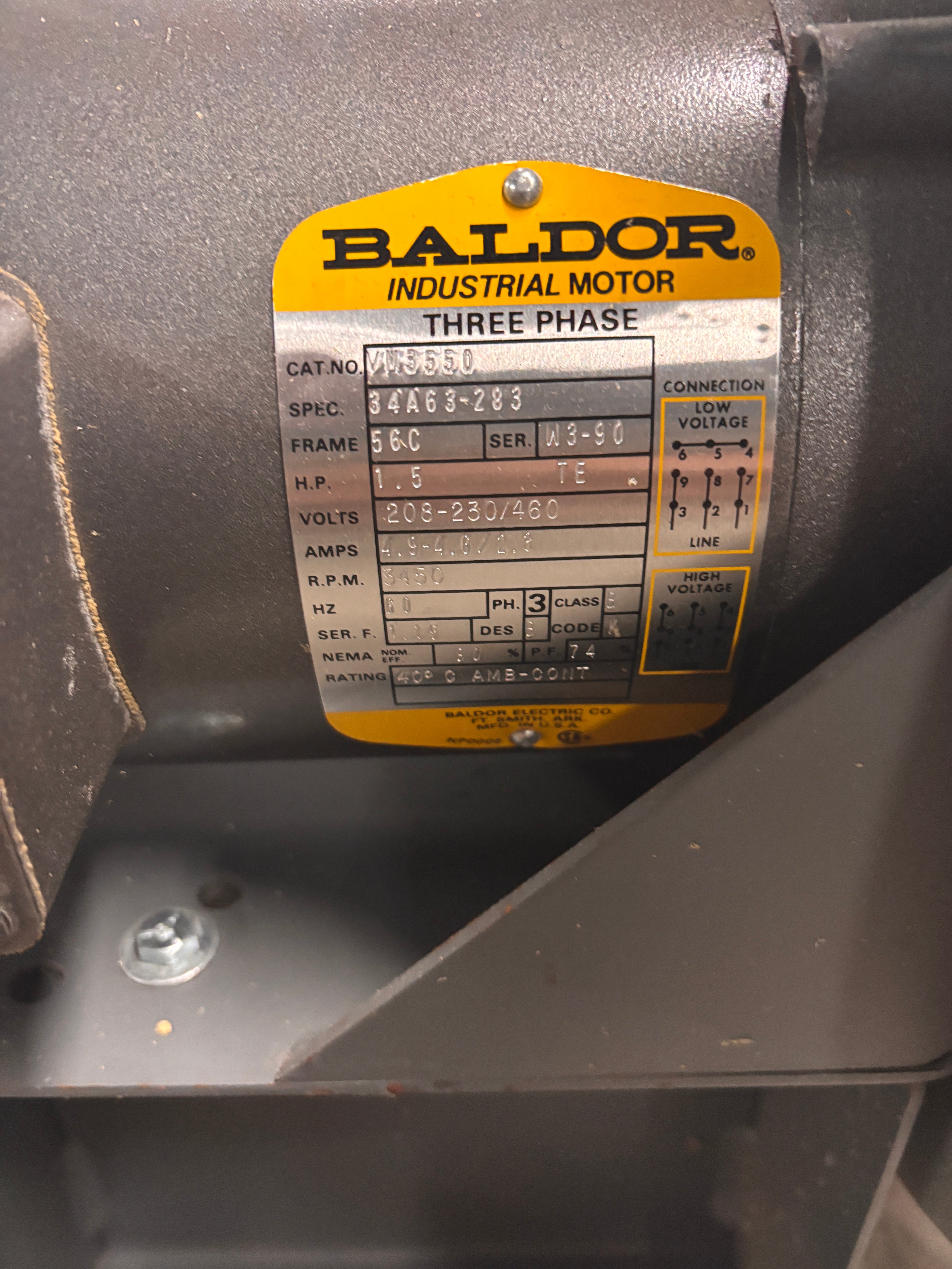 CINCINNATI FAN PB-10A INDUSTRIAL BLOWER W/ BALDOR MOTOR 1.5HP
