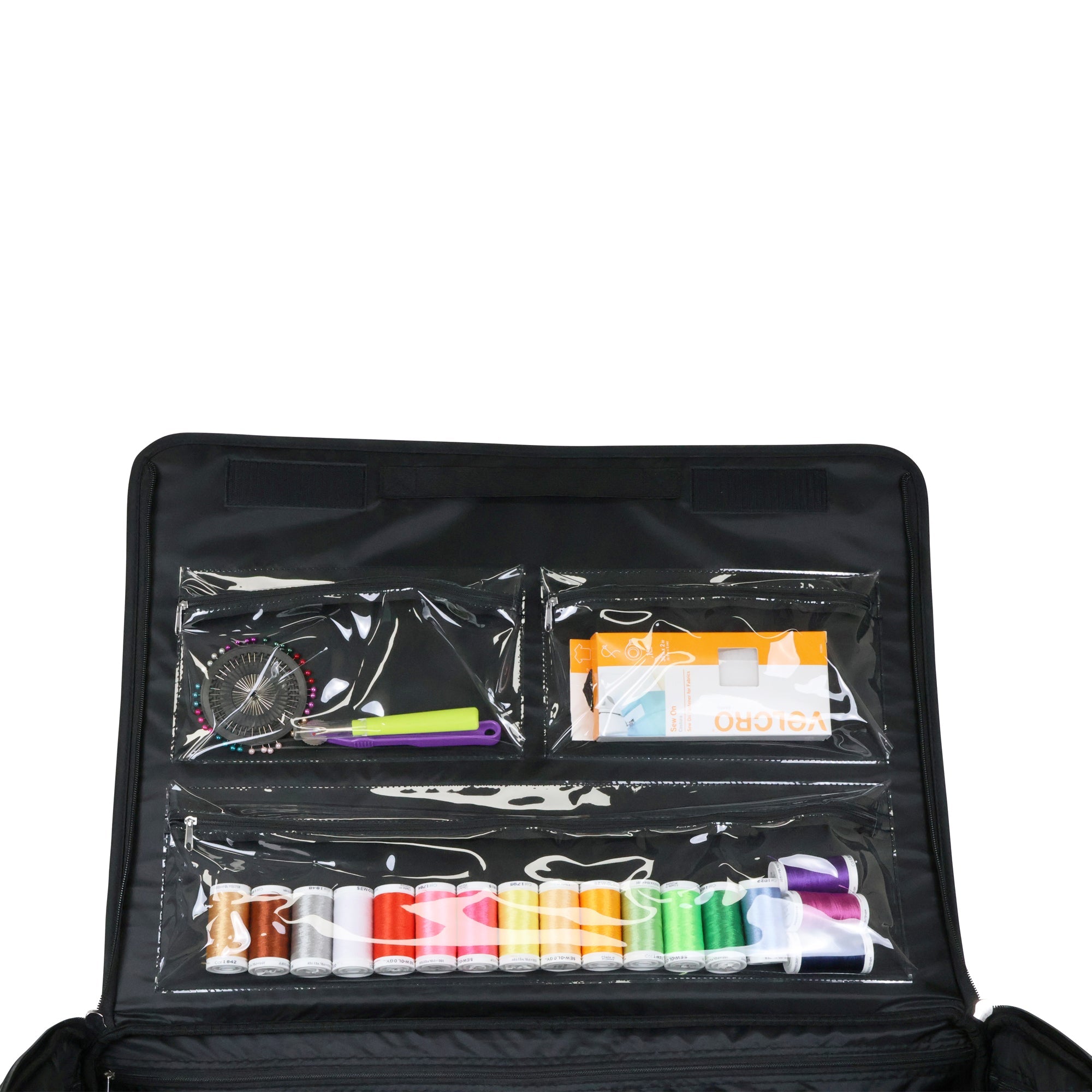 Everything Mary XXL 4 Wheel Collapsible Rolling Sewing Machine Storage Case, Black Quilted