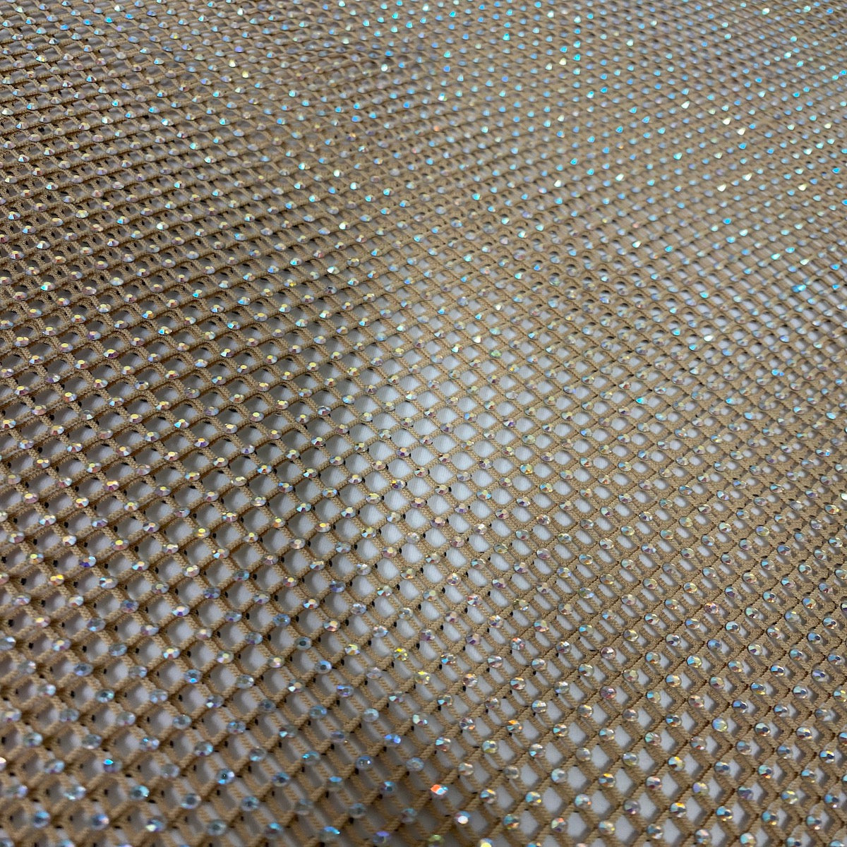 Serene Iridescent Rhinestone Fishnet Lace Fabric