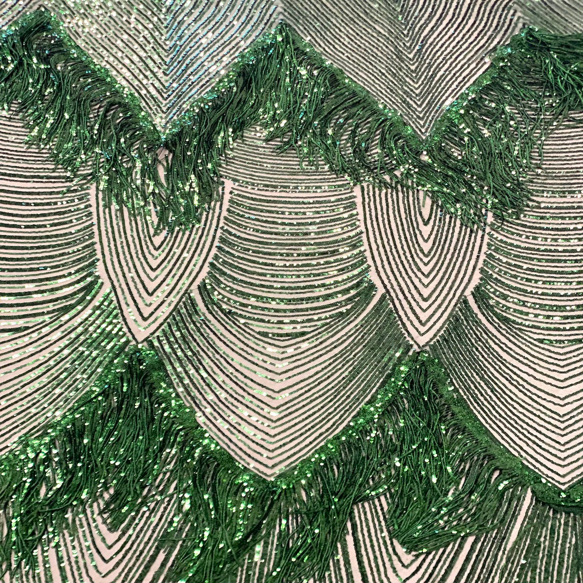 Flamingo Fringe Embroidered Stretch Sequin Fabric