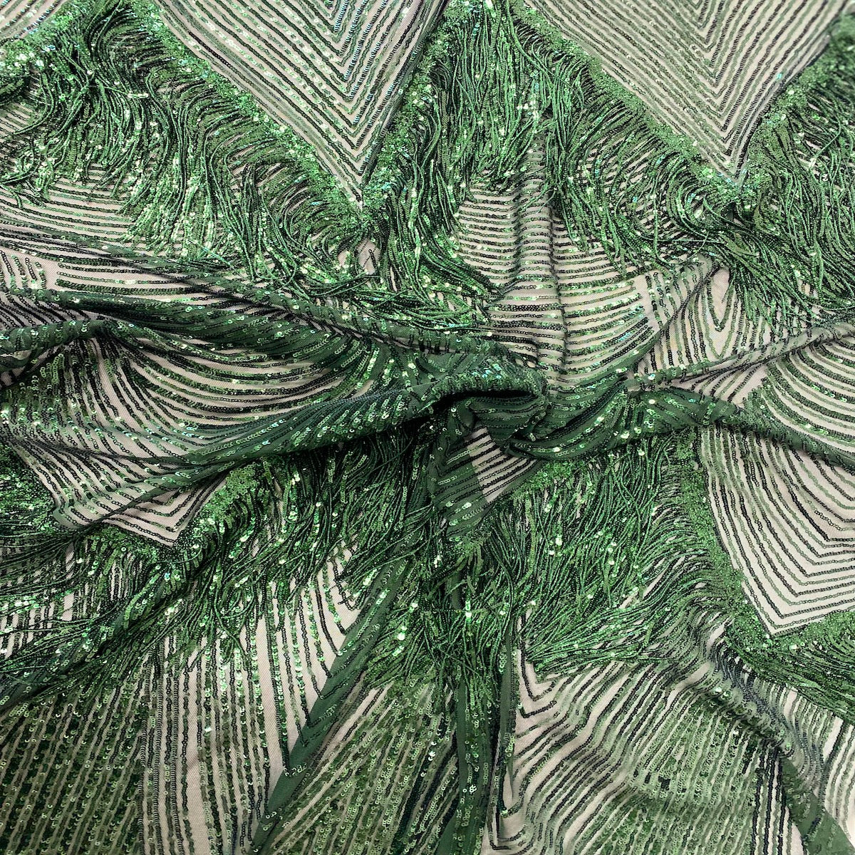 Flamingo Fringe Embroidered Stretch Sequin Fabric