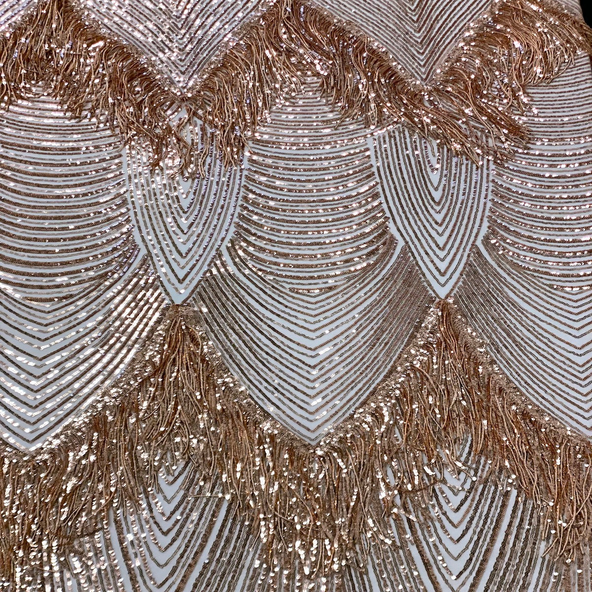Flamingo Fringe Embroidered Stretch Sequin Fabric