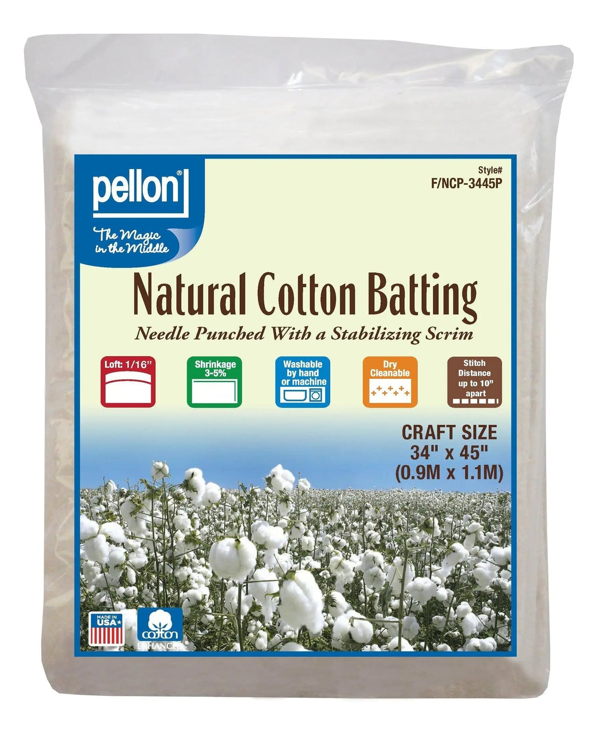 Pellon® Natural Cotton Batting With Scrim – 34" x 45" Craft Size Package