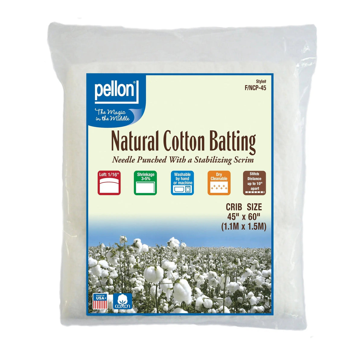 Pellon® Natural Cotton Batting With Scrim – 45" x 60" Crib Size Package