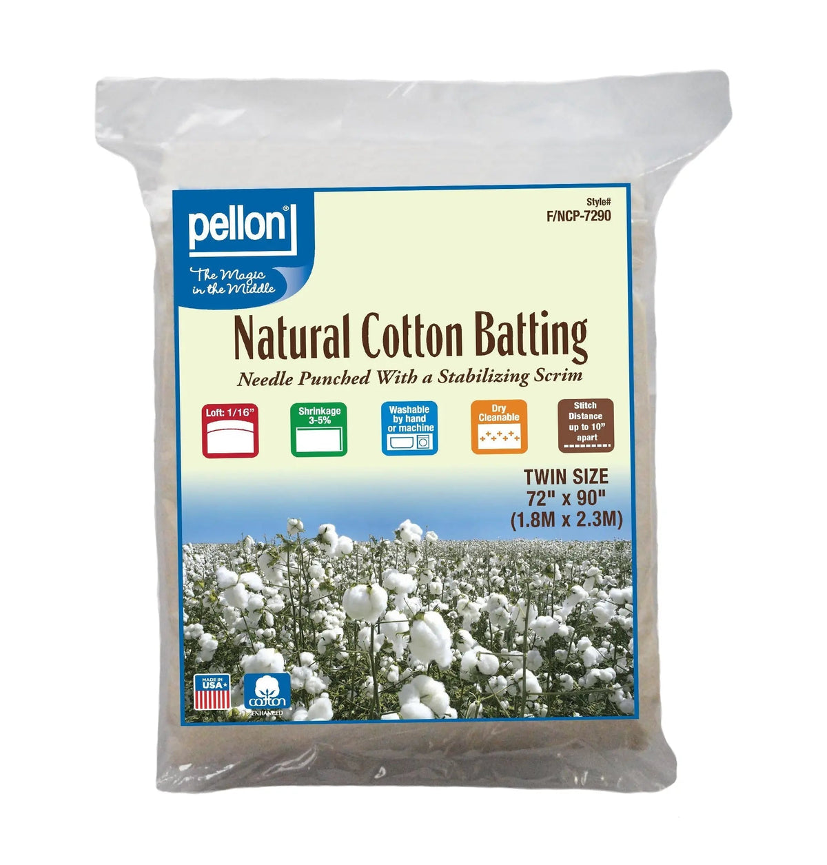 Pellon® Natural Cotton Batting With Scrim – 72" x 90" Twin Size Package