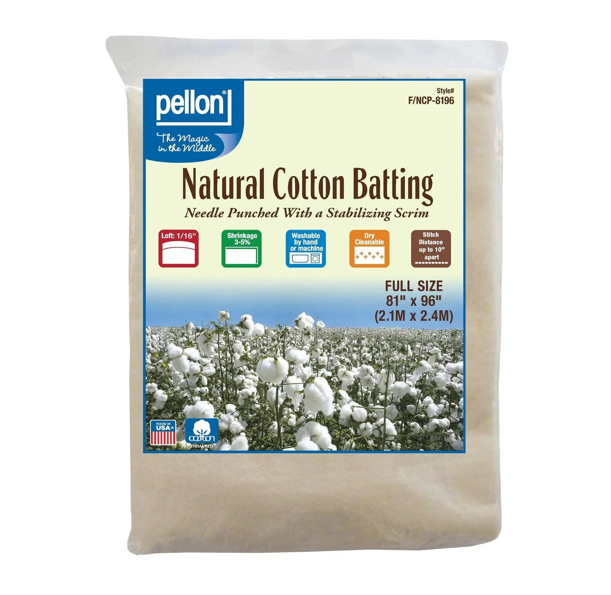 Pellon® Natural Cotton Batting With Scrim – 81" x 96" Full Size Package