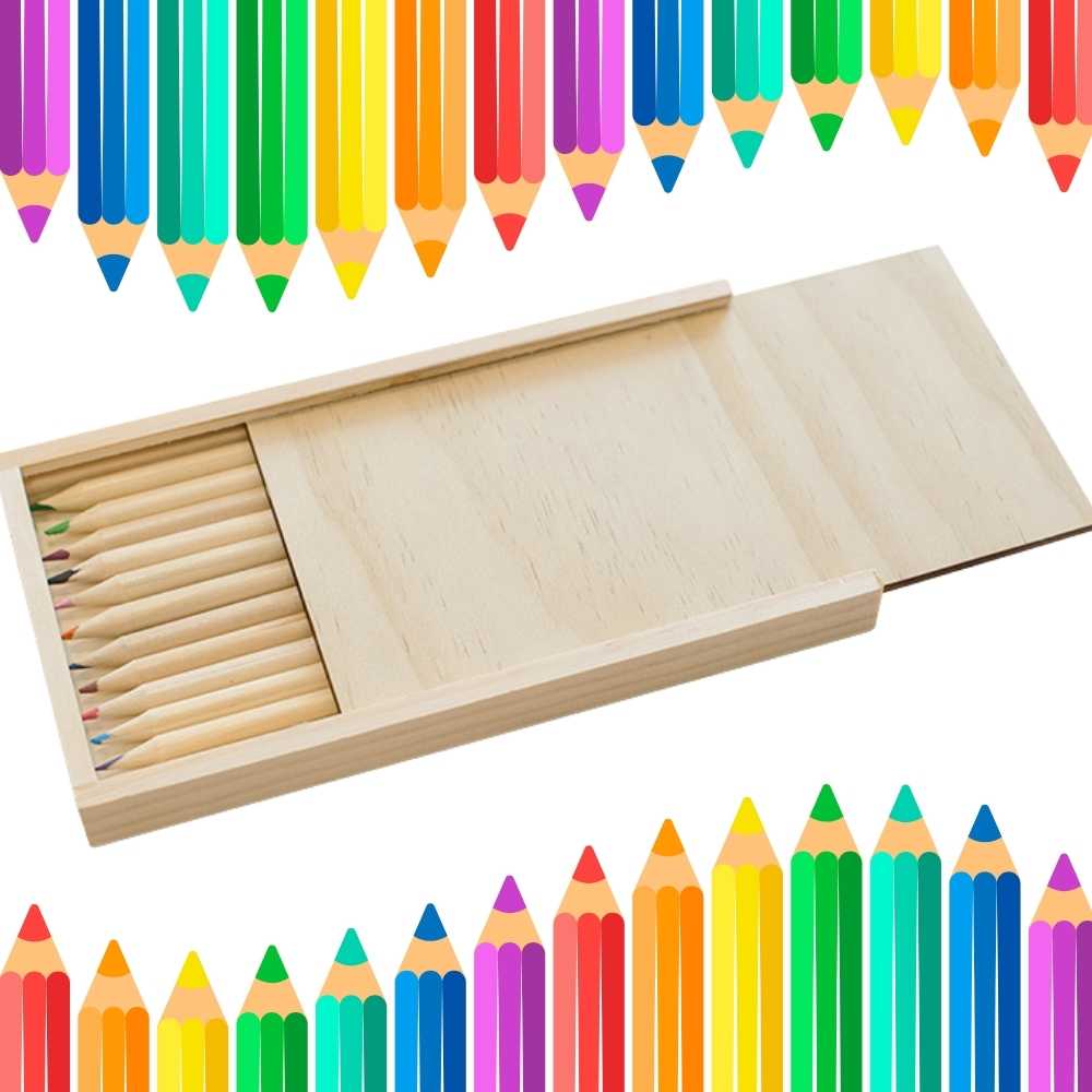 Sublimation Blanks Pencil Box with 12 pcs Color Pencils |  PlyWood Brush Set