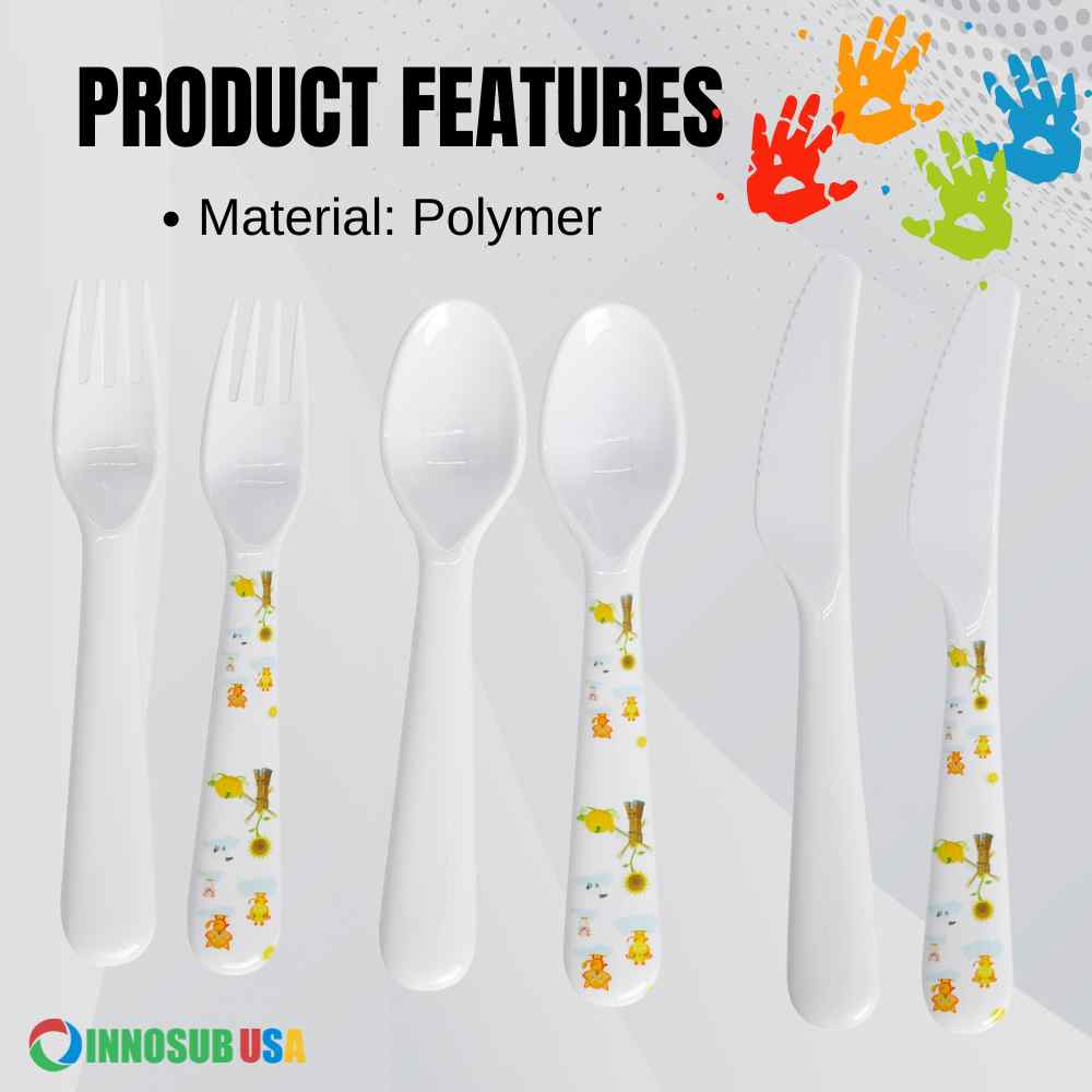 Sublimation Blanks flatware set Polymer Kid's Knife Spoon Fork Plate Cup Bowl