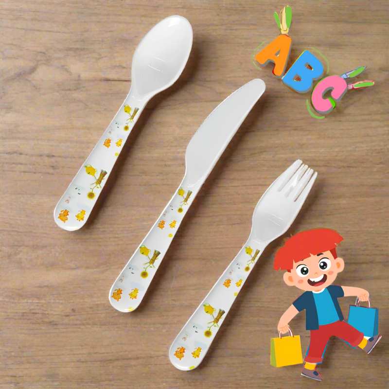 Sublimation Blanks flatware set Polymer Kid's Knife Spoon Fork Plate Cup Bowl