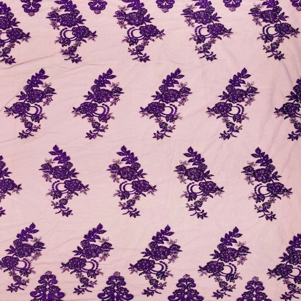 Helena Floral Beaded Lace Fabric