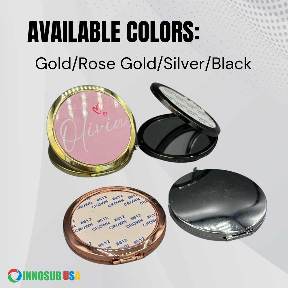 Sublimation Blanks Compact Pocket Mirror - Round – Gold /Rose Gold / Silver/ Black