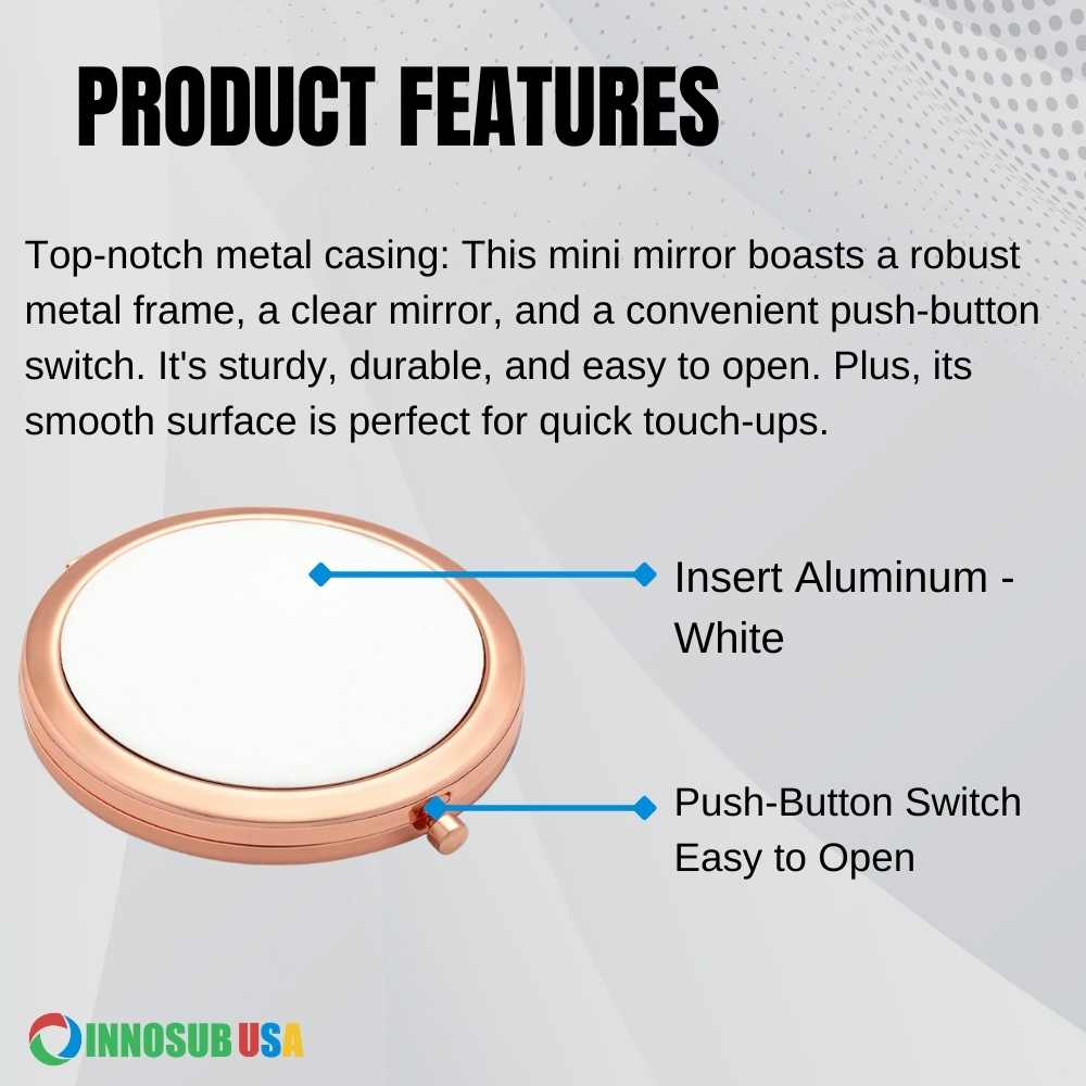 Sublimation Blanks Compact Pocket Mirror - Round – Gold /Rose Gold / Silver/ Black