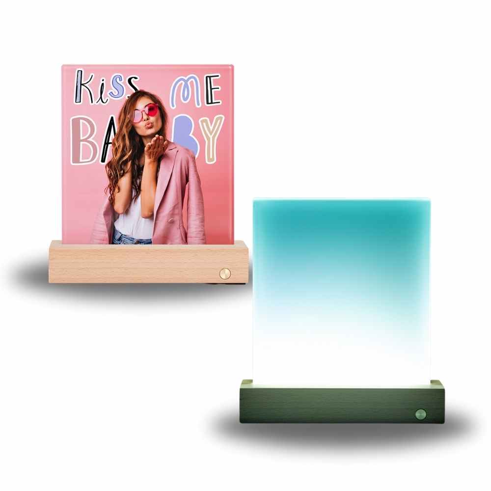 Sublimation Blanks Glass Photo LED Panels with Wood Base 6x8 inch