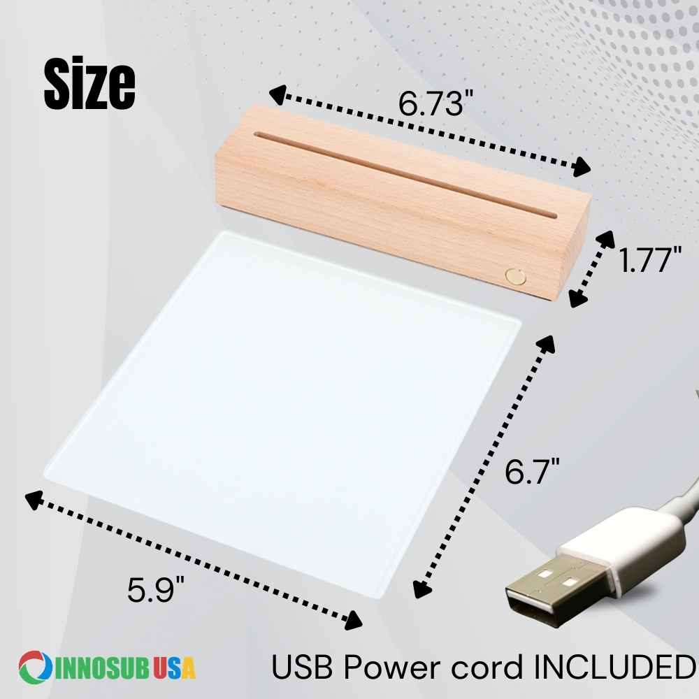 Sublimation Blanks Glass Photo LED Panels with Wood Base 6x8 inch