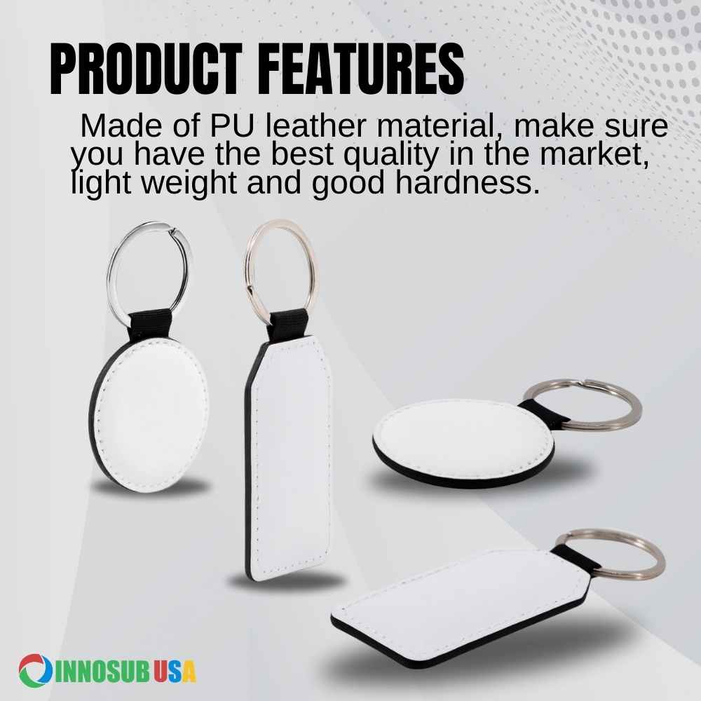 Sublimation Blanks PU Leather Keychain – Round/Rectangle / Heart Shape by INNOSUB USA